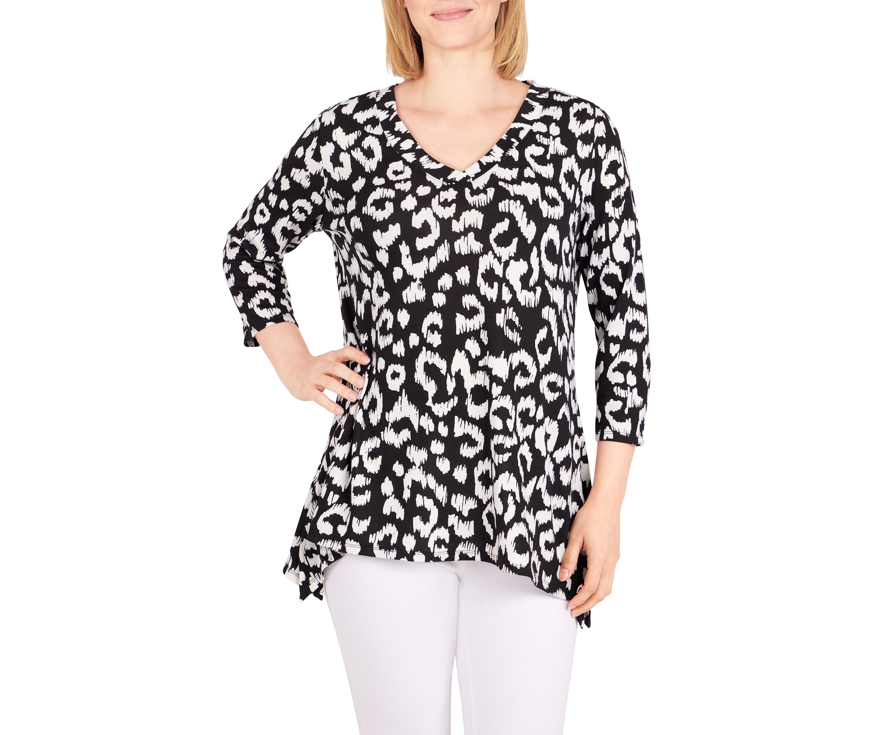 Petite Easy Chic Hacci Animal Print Top