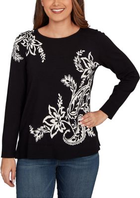 Ruby Rd Women's Petite Floral Paisley Jacquard Sweater