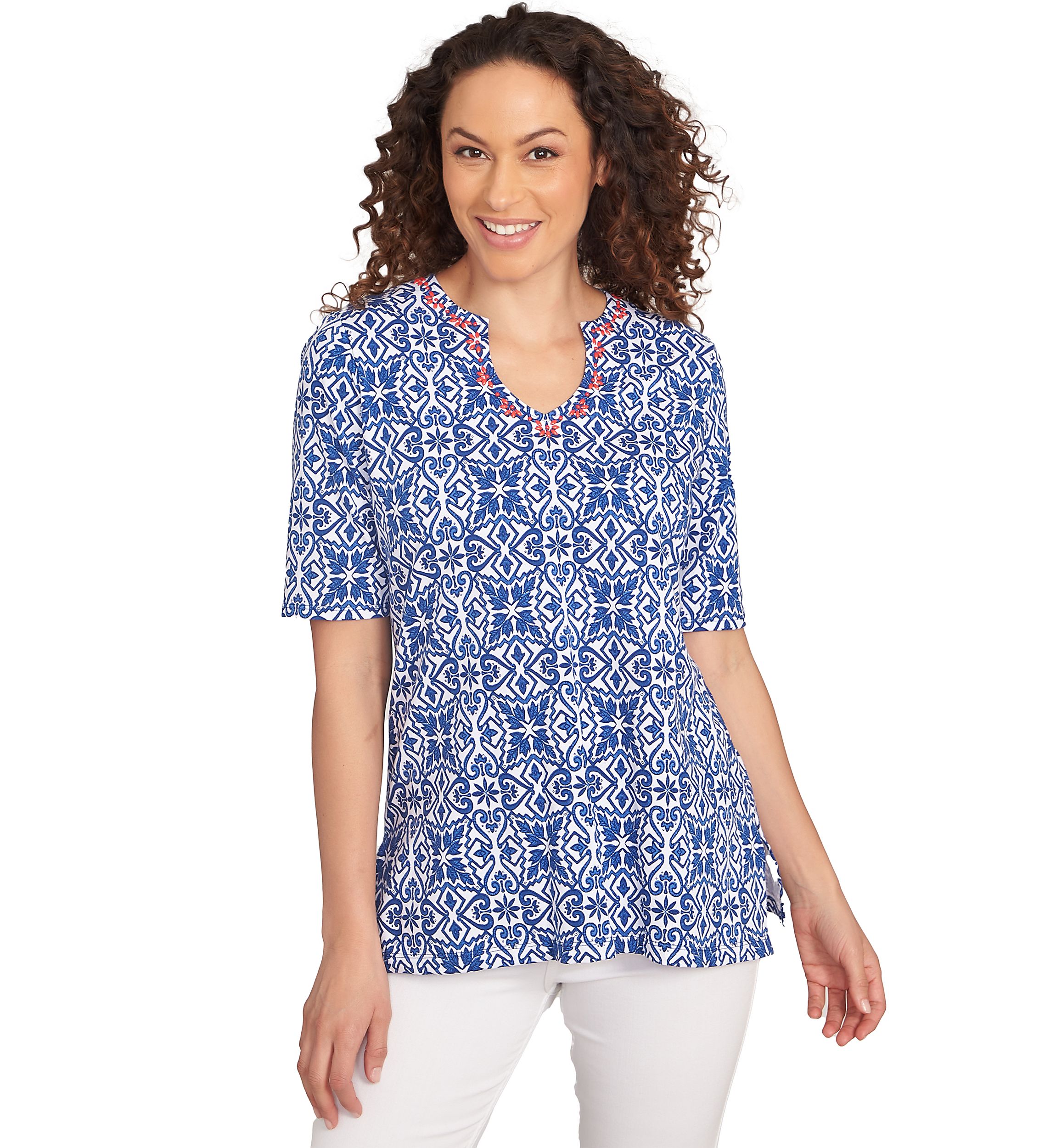 Womens Pacific Medallions Embellished Knit Top