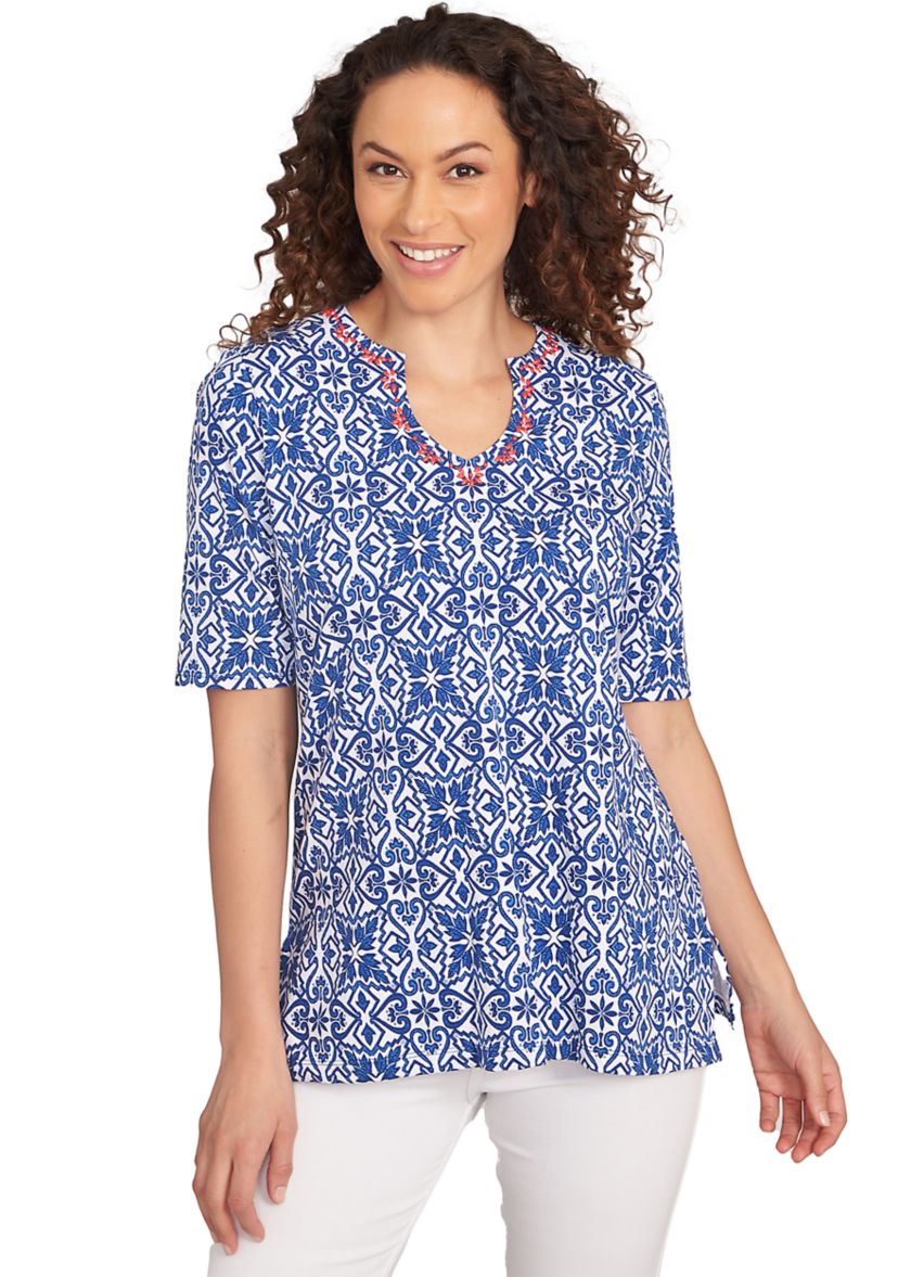 Womens Pacific Medallions Embellished Knit Top