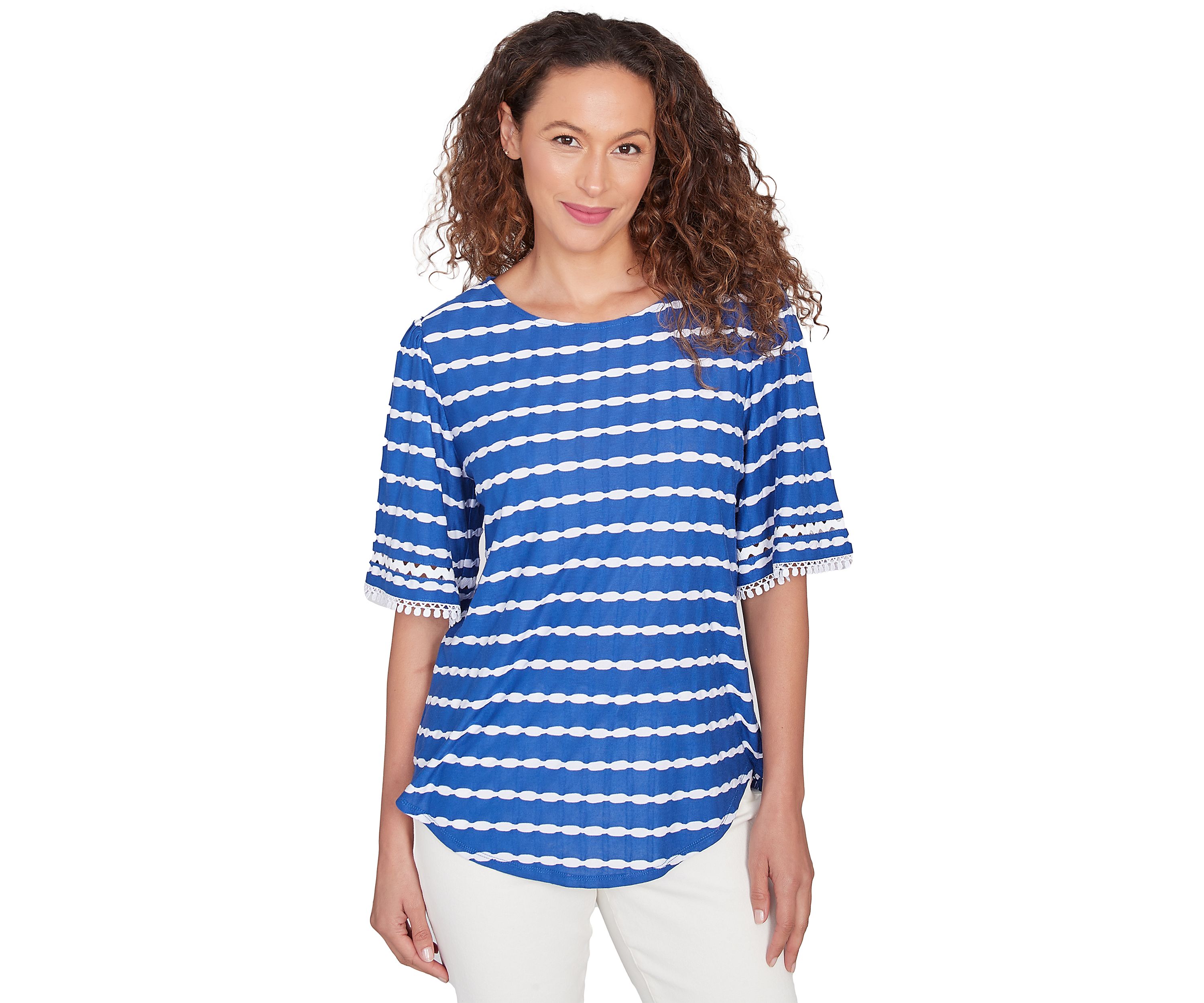 Womens Tapered Stripe Textured T-Shirt