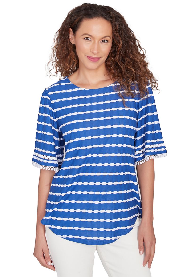 Womens Tapered Stripe Textured T-Shirt