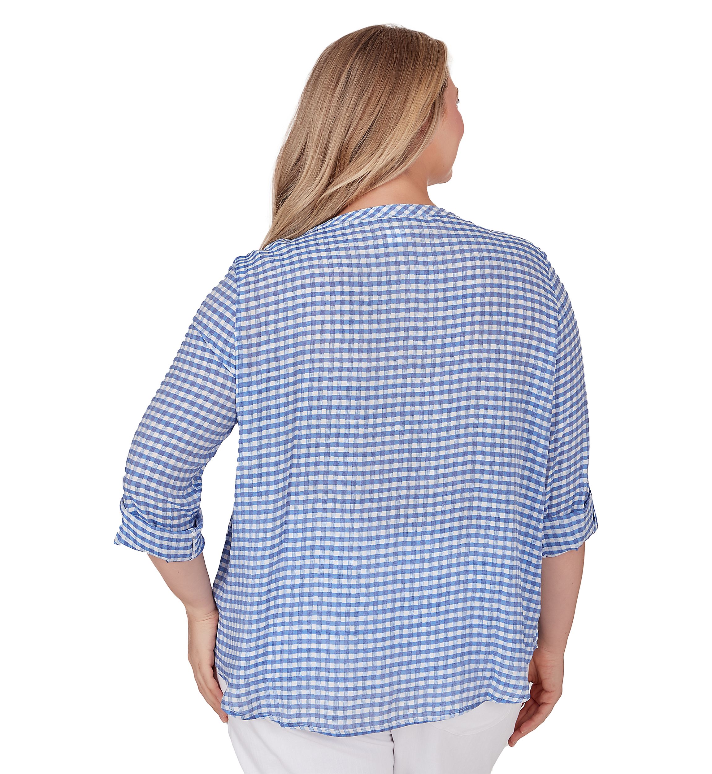 Plus Size Gingham Silky Henley Top