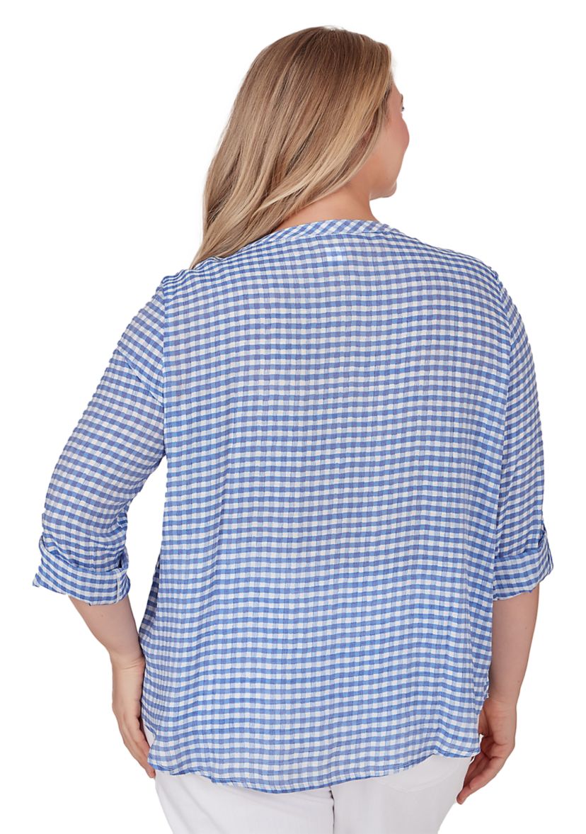 Plus Size Gingham Silky Henley Top