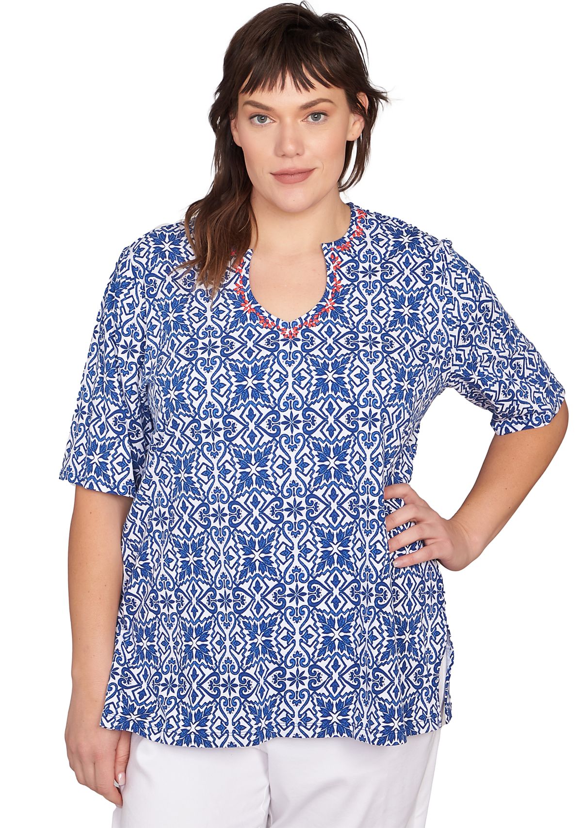 Plus Size Pacific Medallions Embellished Knit Top