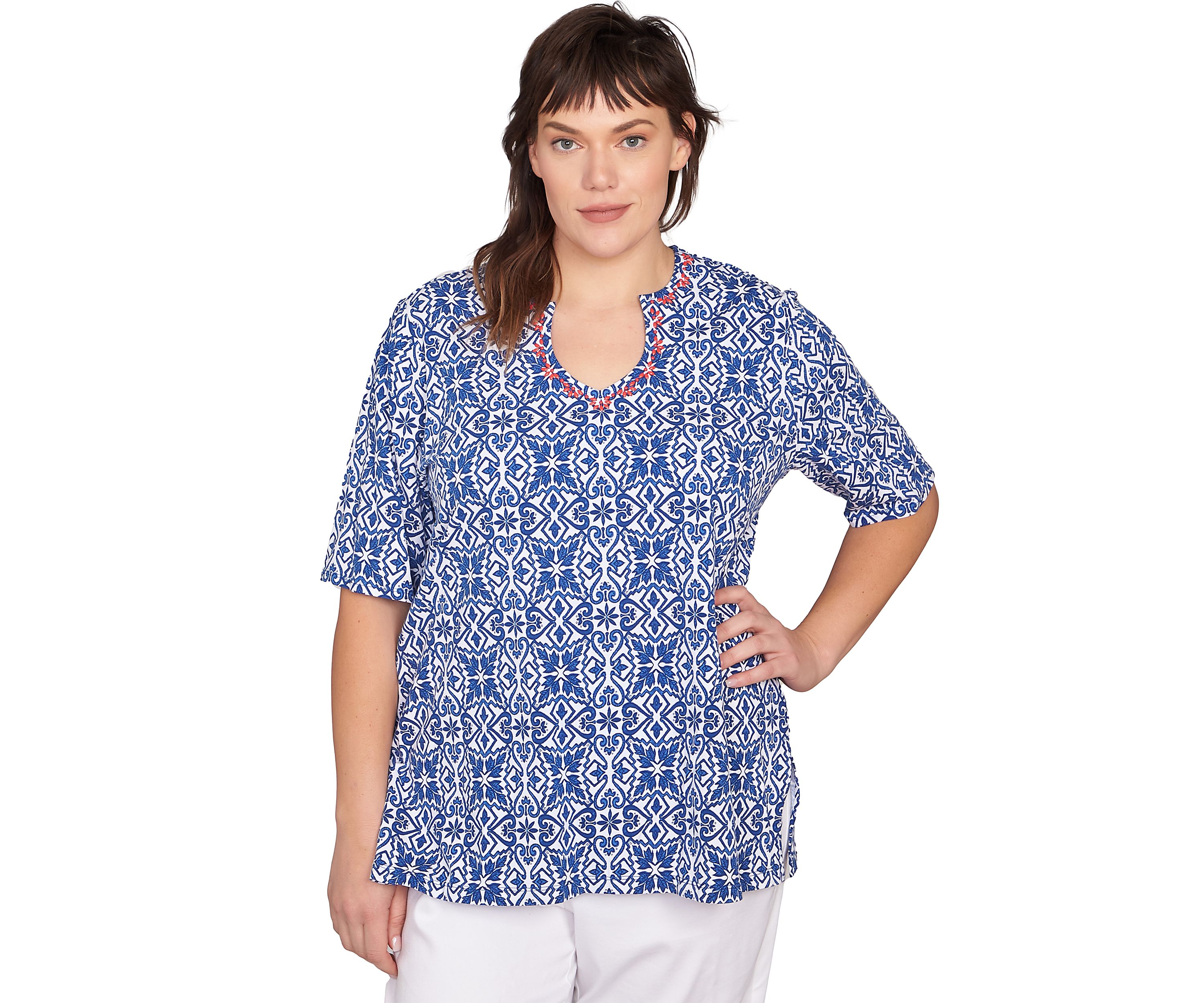 Plus Size Pacific Medallions Embellished Knit Top