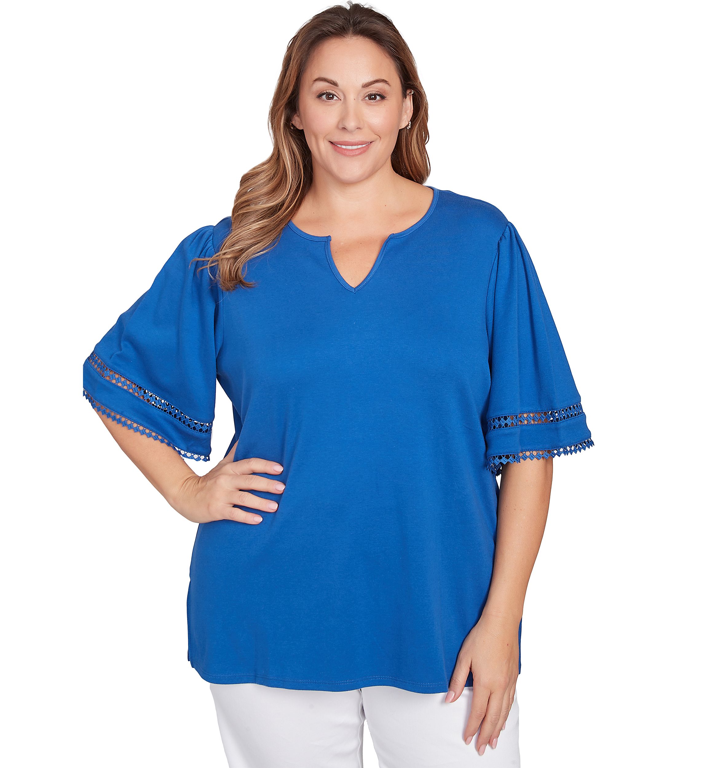 Plus Size Solid Diamond Stitch Top