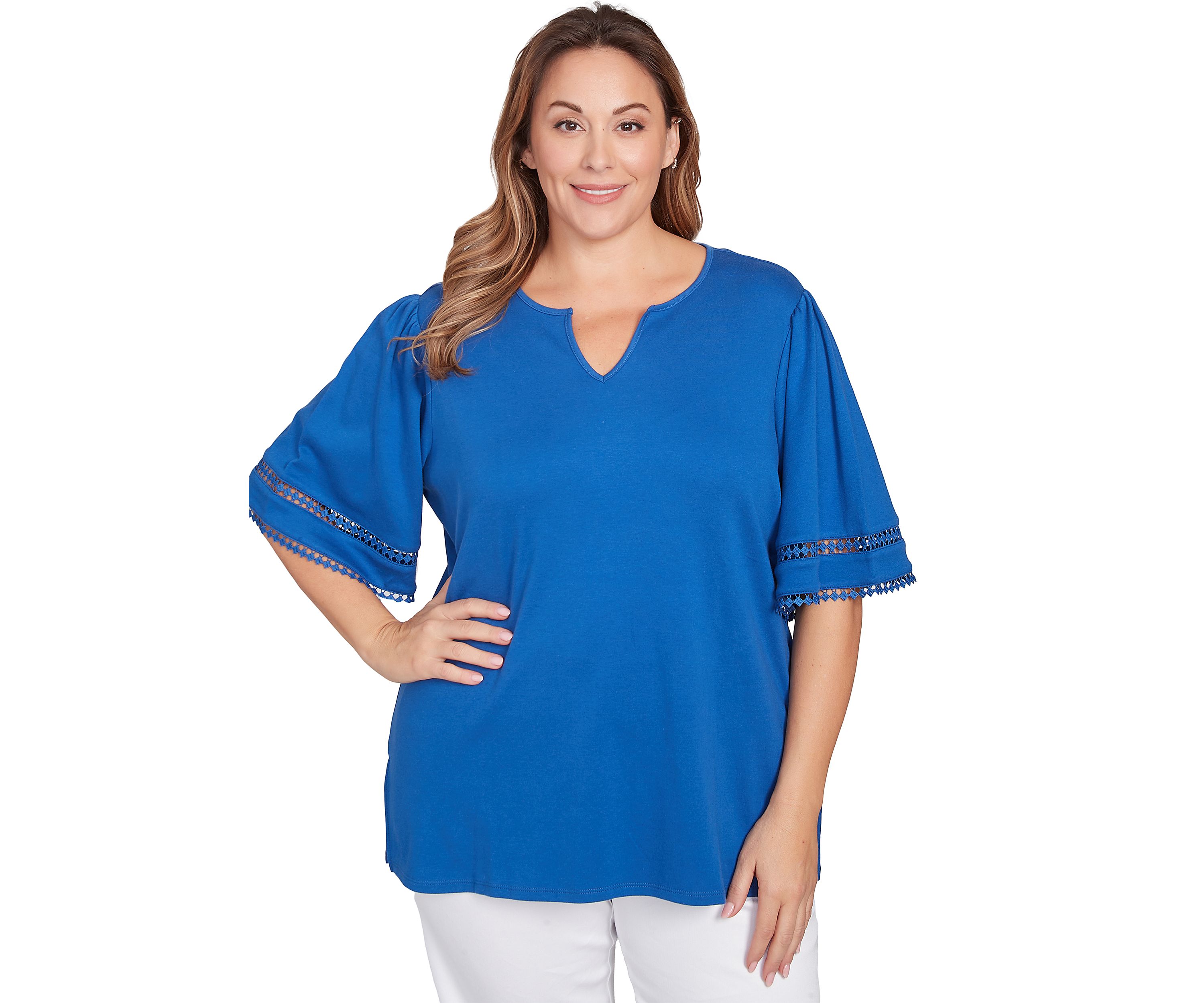 Plus Size Solid Diamond Stitch Top