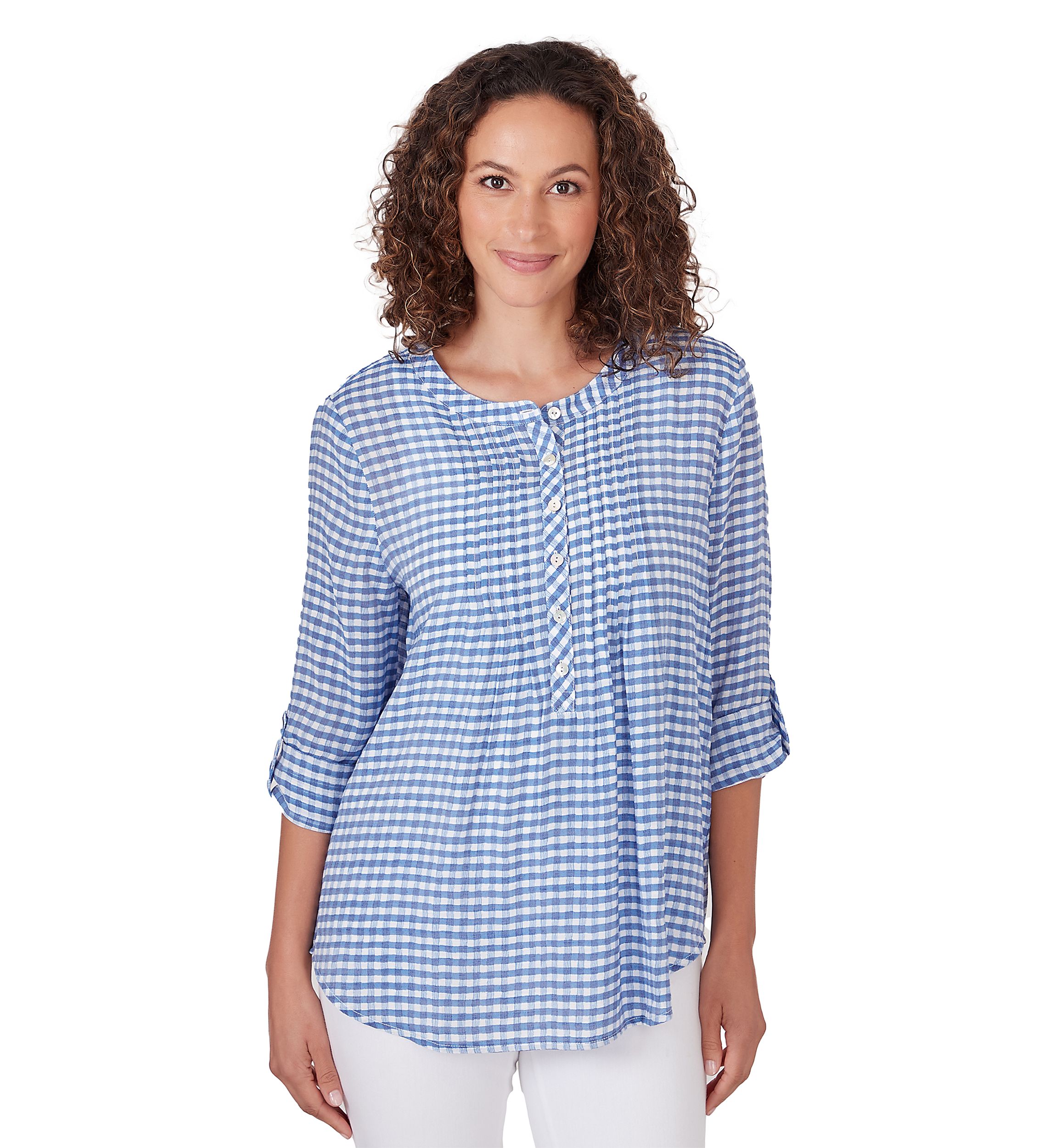 Petite Gingham Silky Henley Top