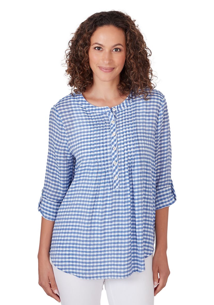 Petite Gingham Silky Henley Top