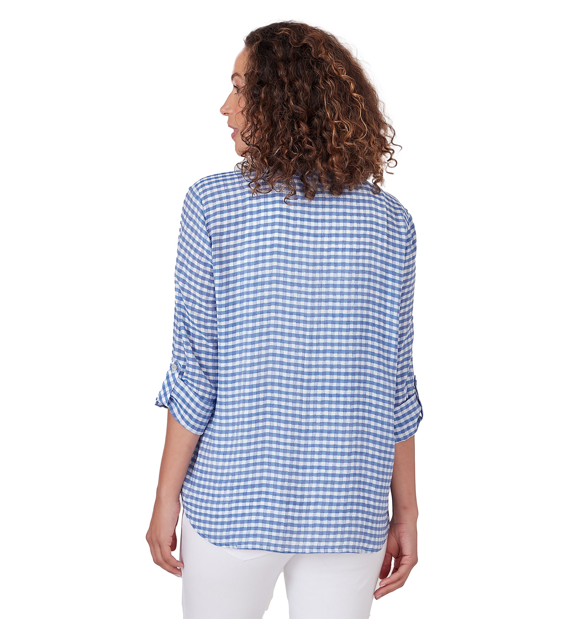 Petite Gingham Silky Henley Top