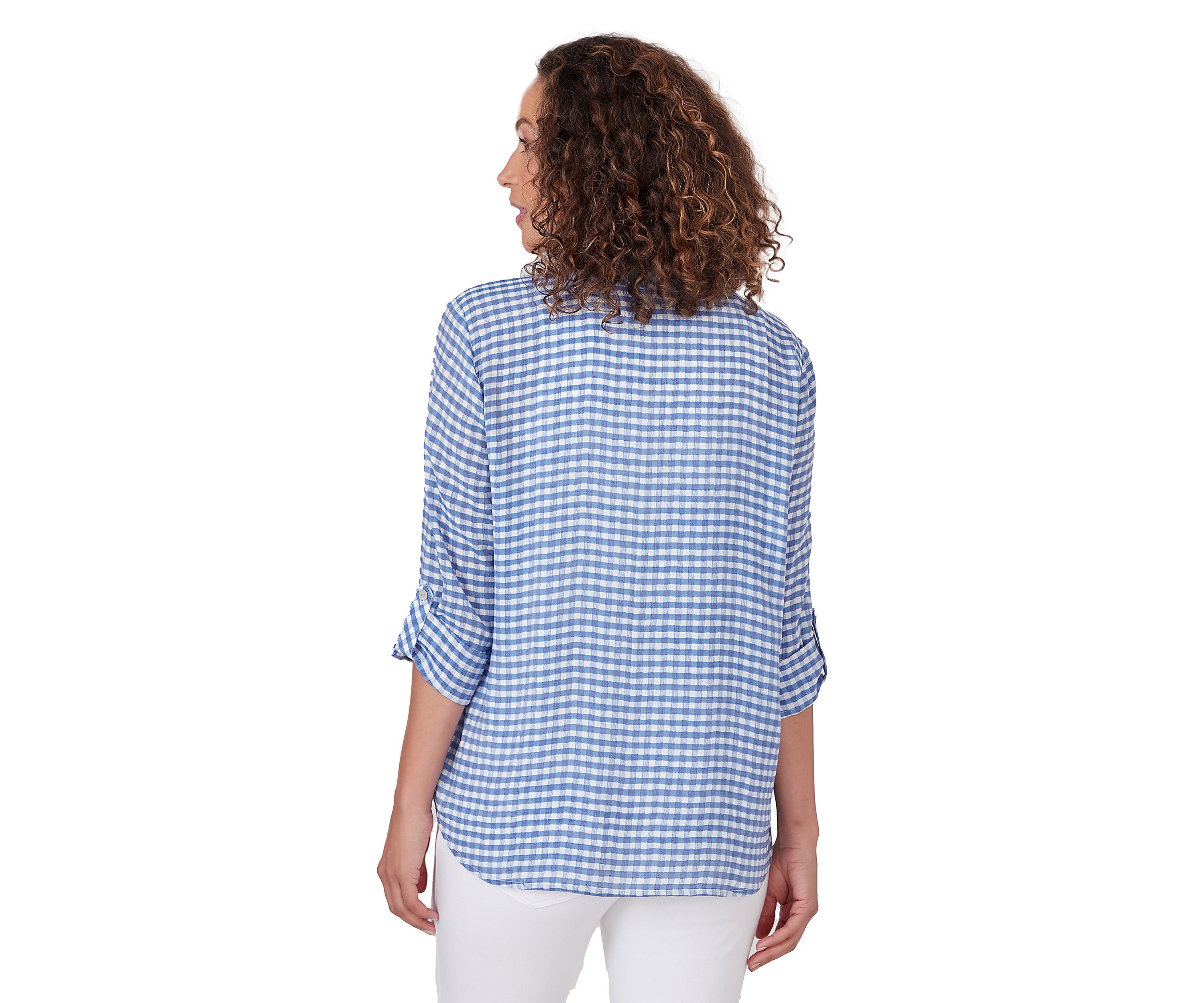 Petite Gingham Silky Henley Top