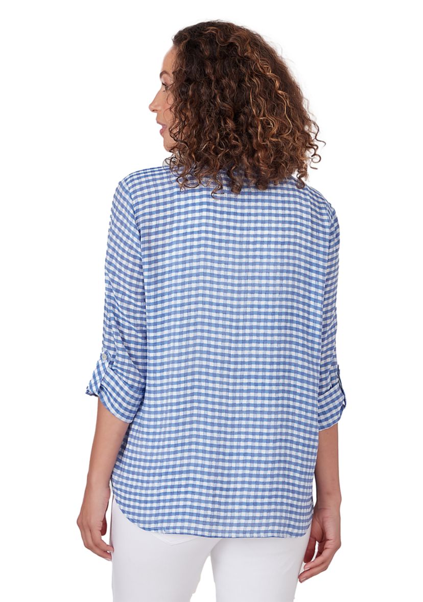 Petite Gingham Silky Henley Top