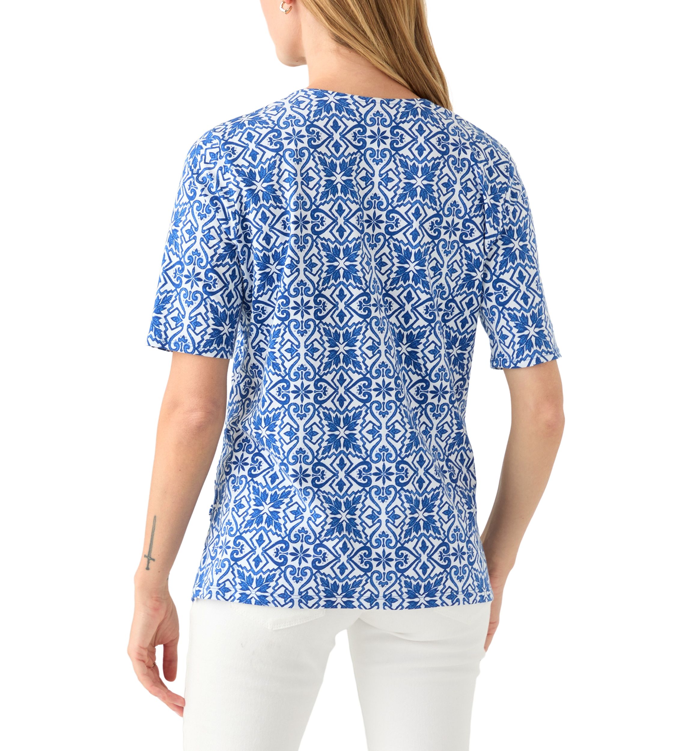 Petite Embellished Split Neck Top