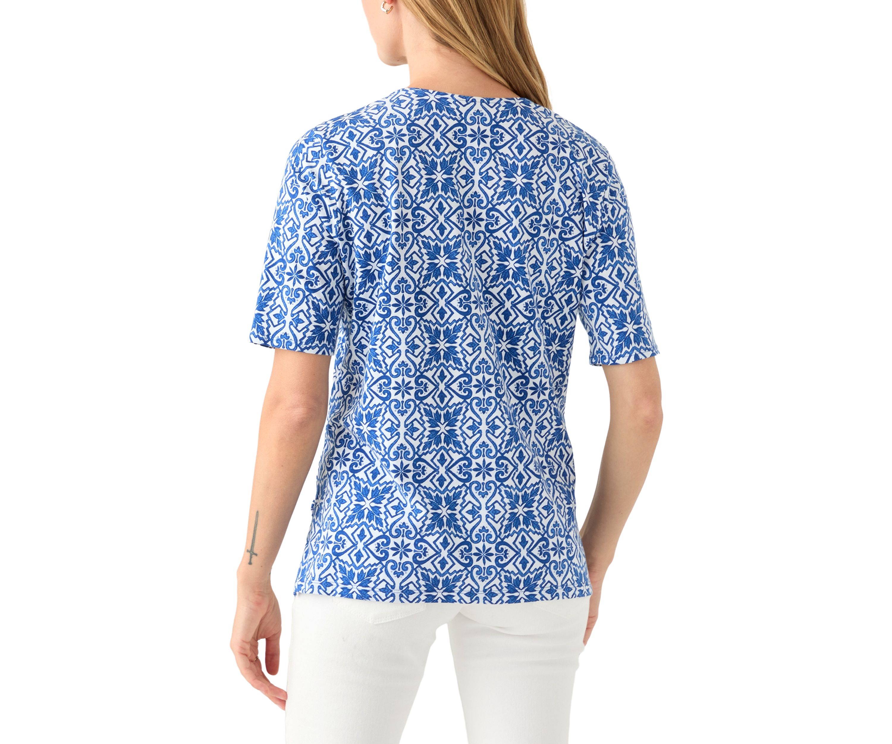 Petite Embellished Split Neck Top