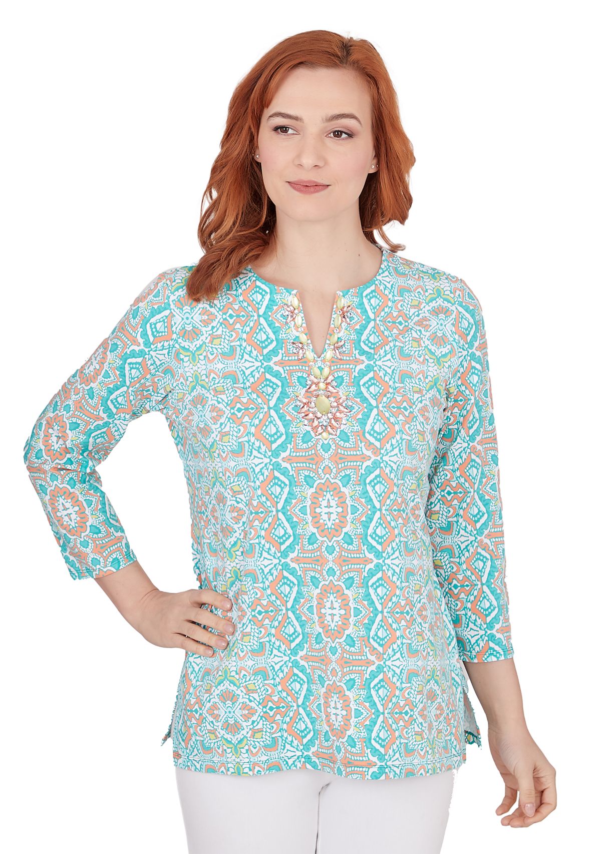 Womens  Medallion Stretch Knit Top 