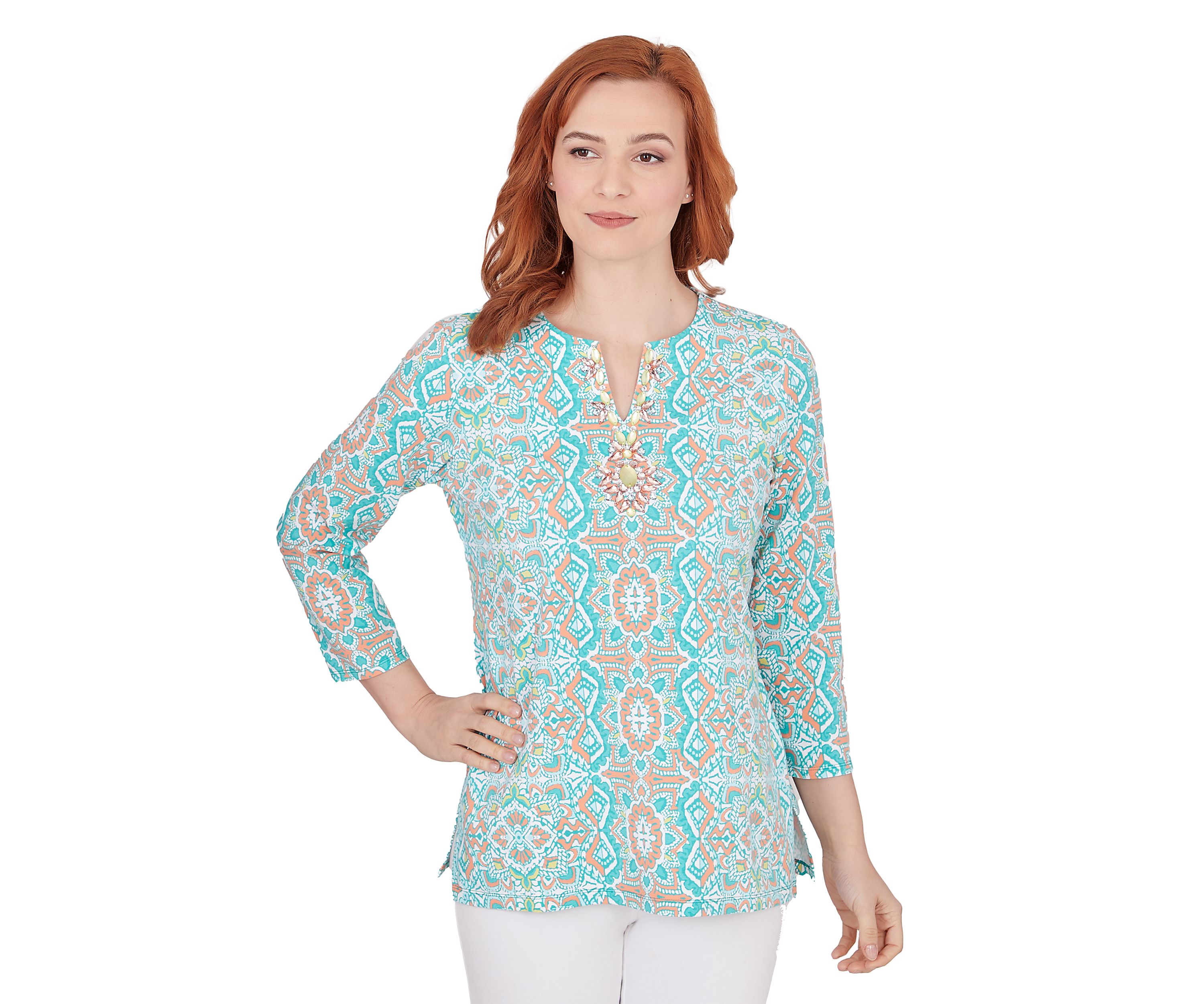 Womens  Medallion Stretch Knit Top 
