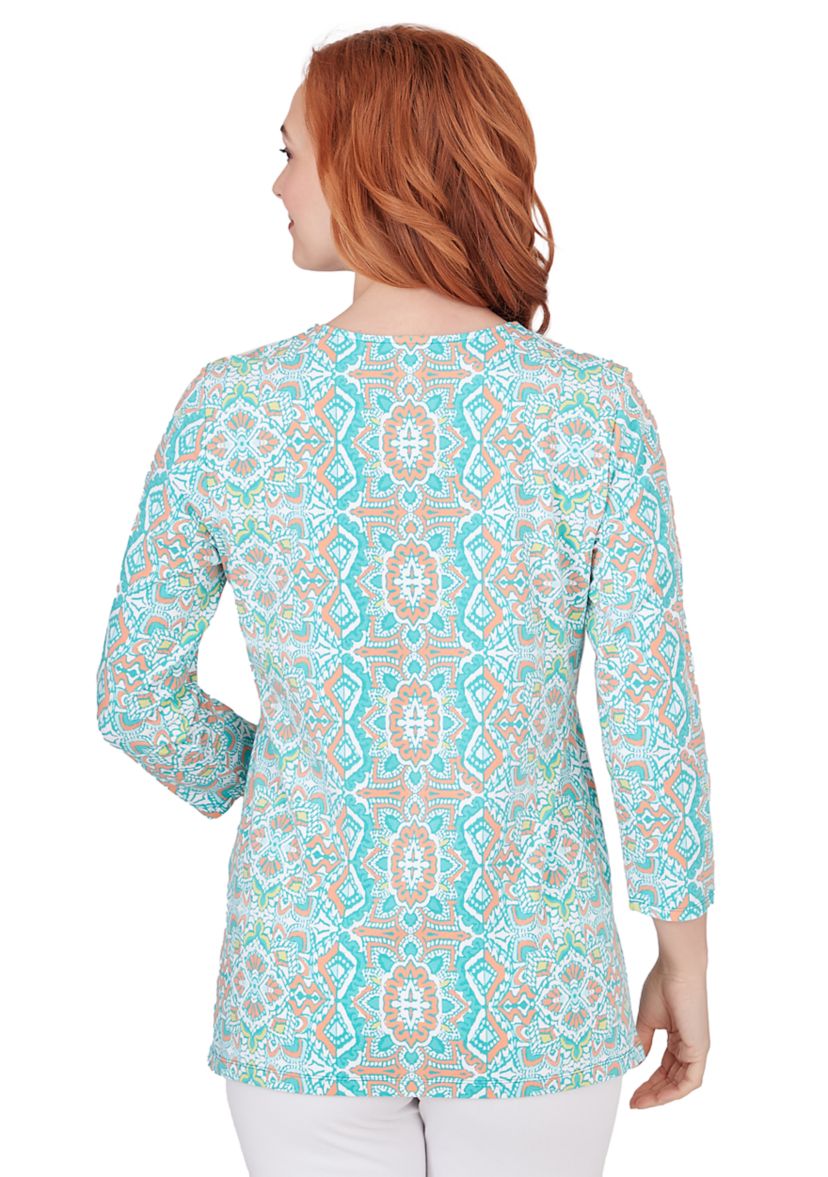 Womens  Medallion Stretch Knit Top 