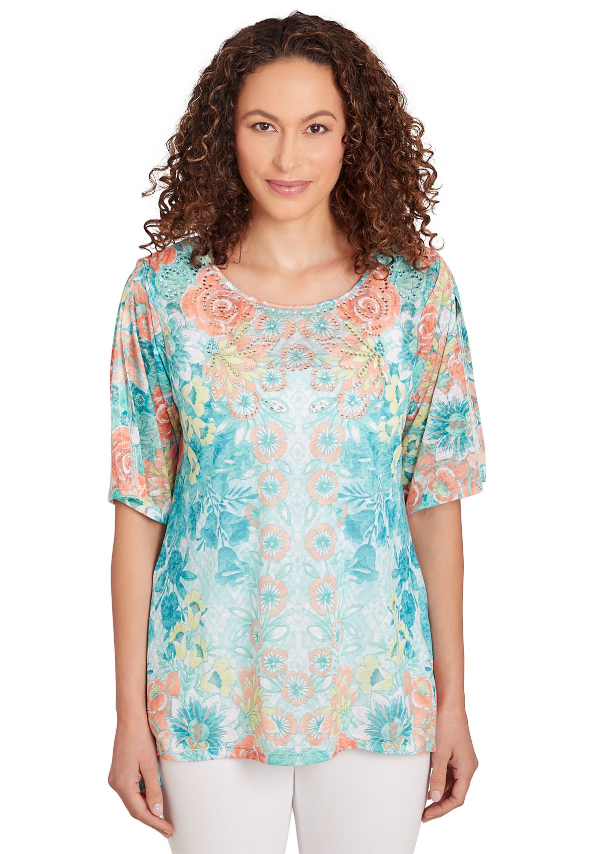 Womens Embroidered Floral Top