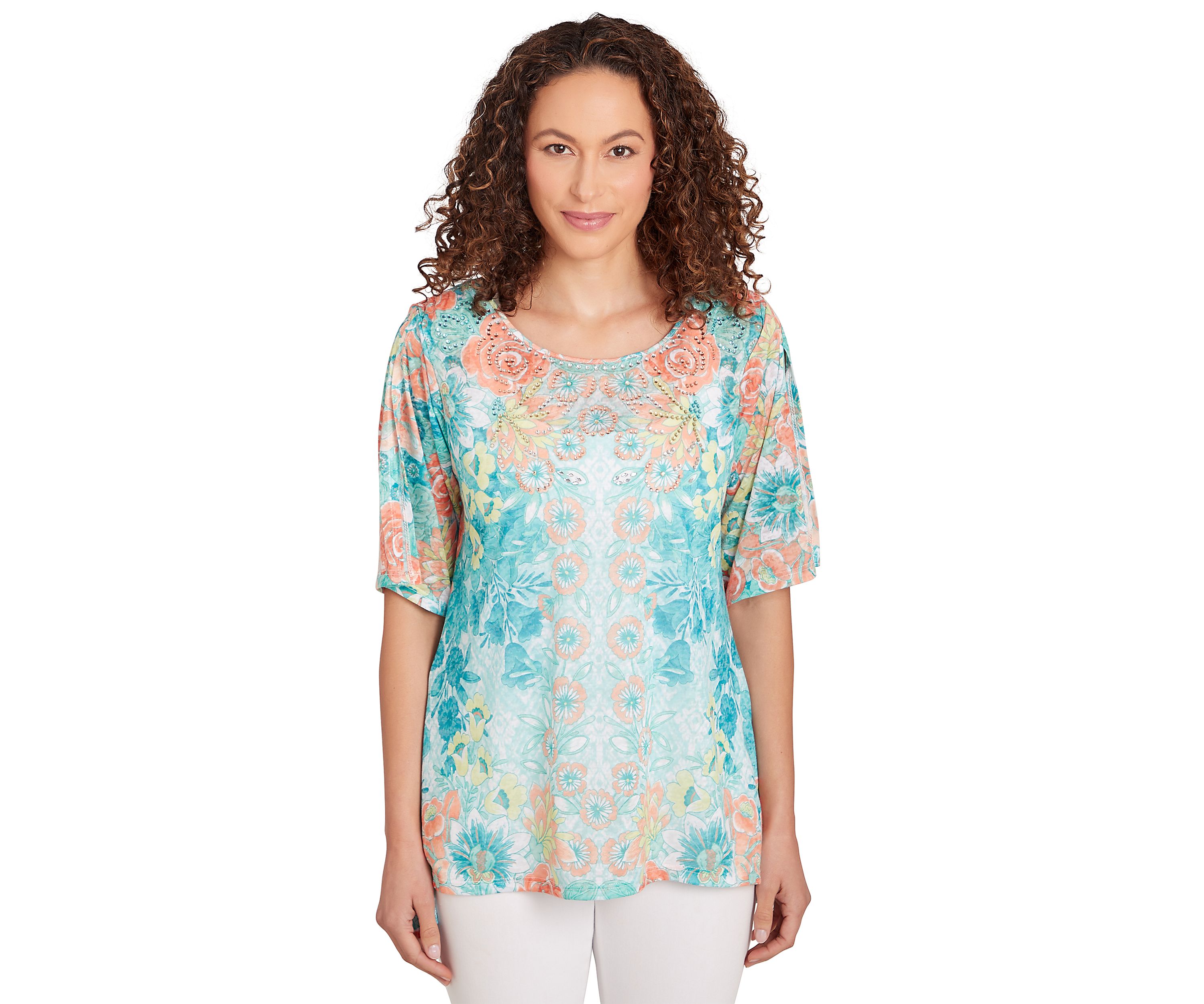 Womens Embroidered Floral Top