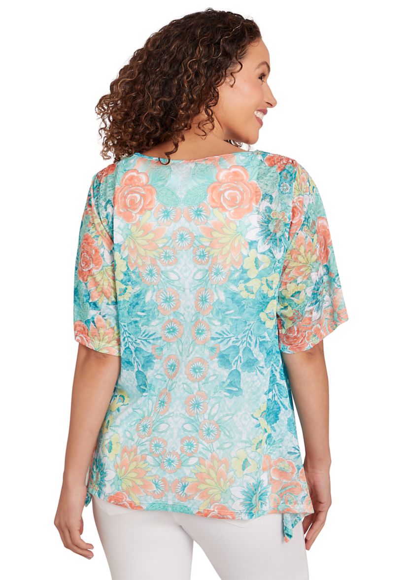 Womens Embroidered Floral Top