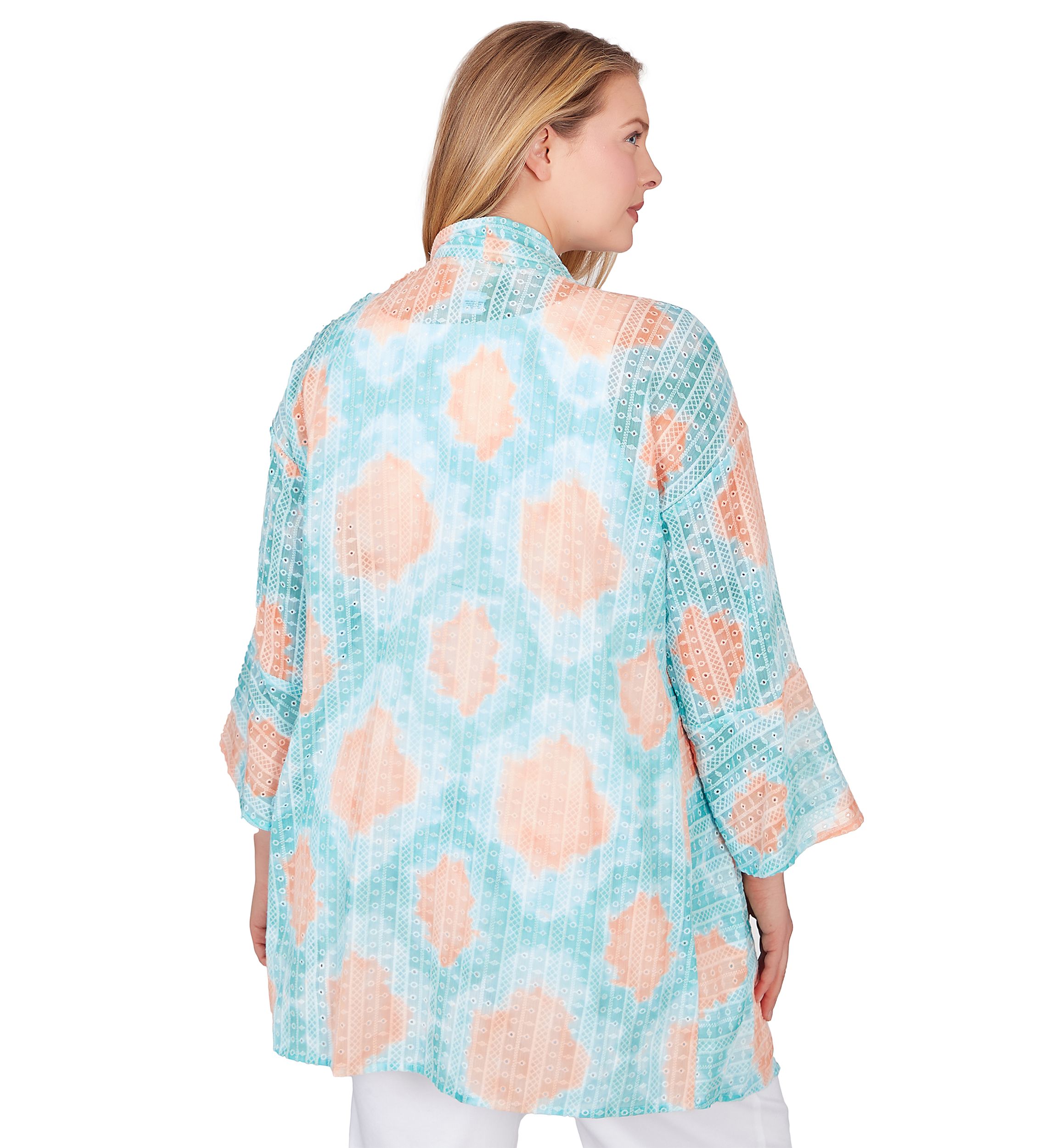 Plus Size Sheer Printed Chiffon Open Front Top