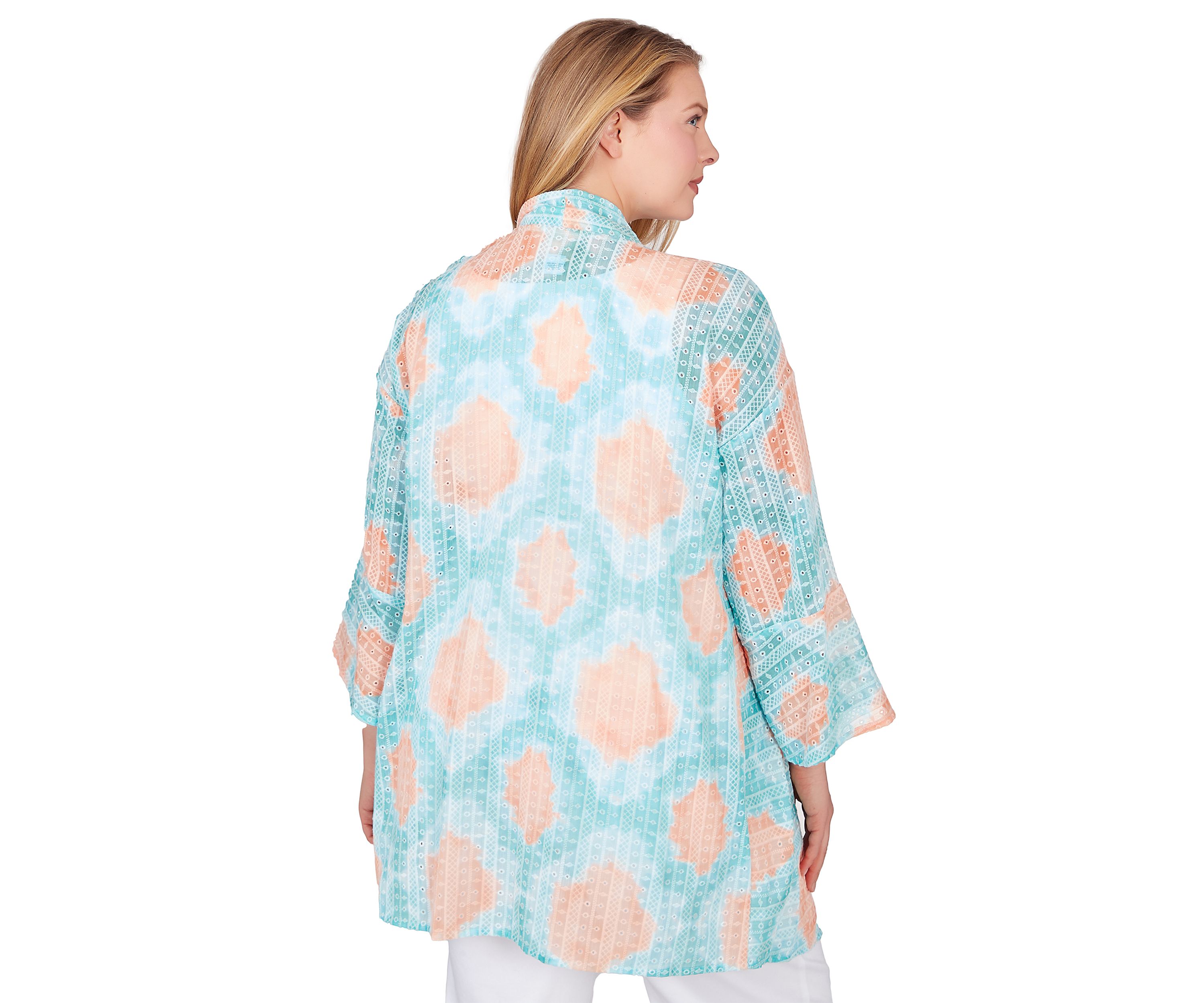 Plus Size Sheer Printed Chiffon Open Front Top