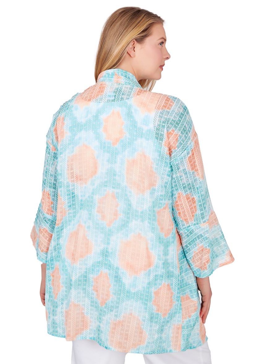 Plus Size Sheer Printed Chiffon Open Front Top
