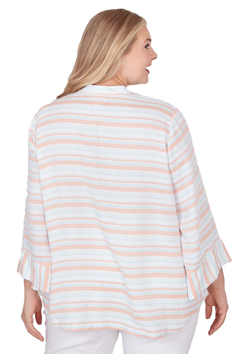 Womens Woven Metallic Striped Top