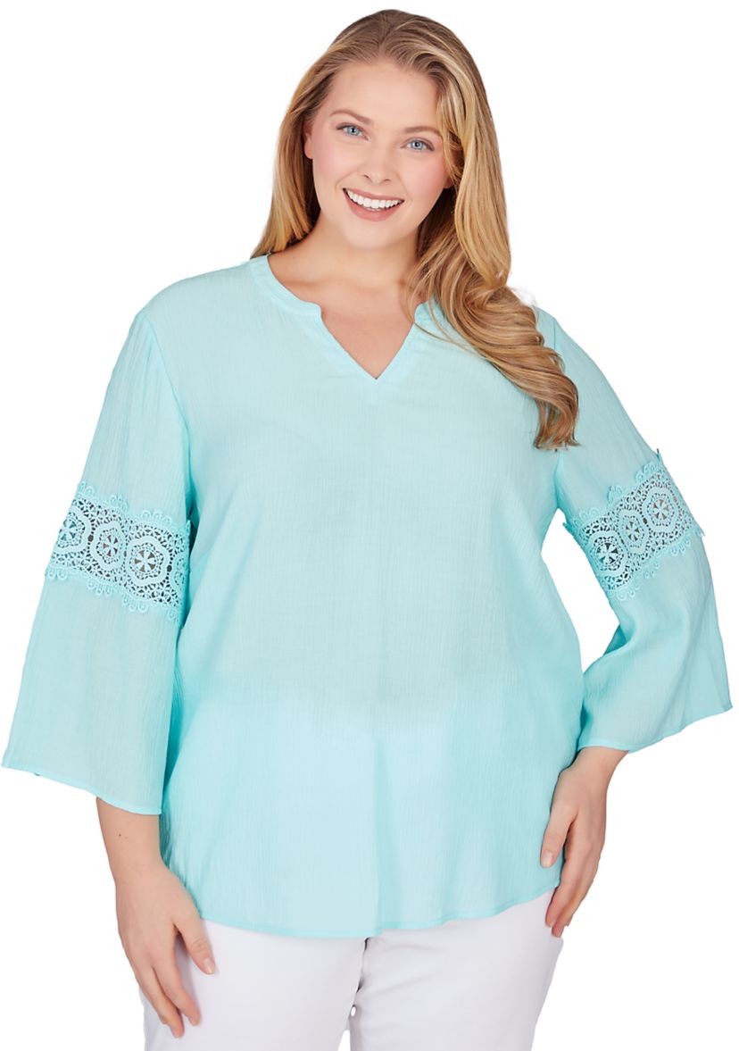 Womens Lace Solid Knit Top