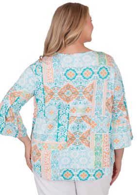 Plus Breezy Printed Eclectic Knit Top