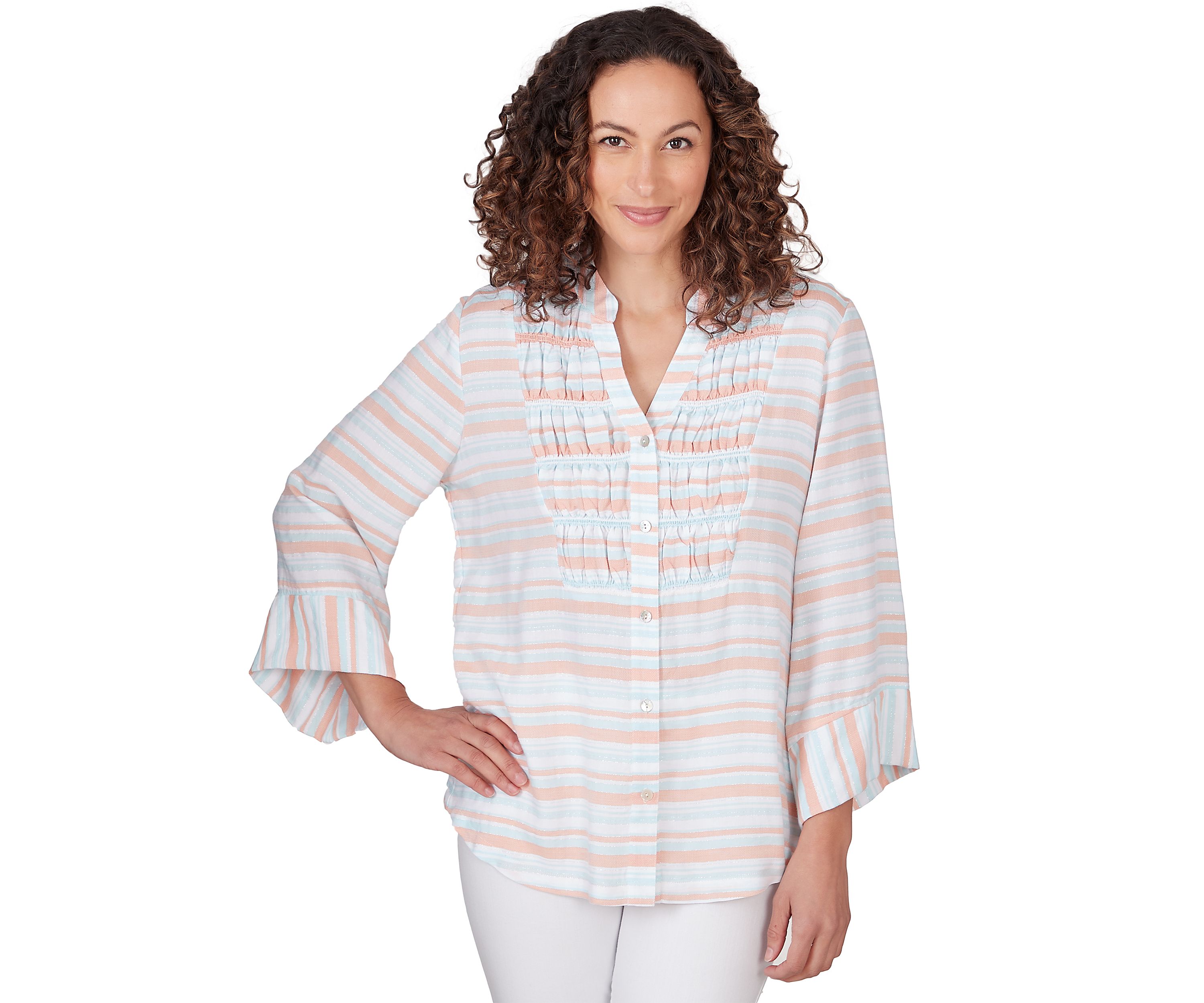 Petite Size Woven Metallic Striped Top
