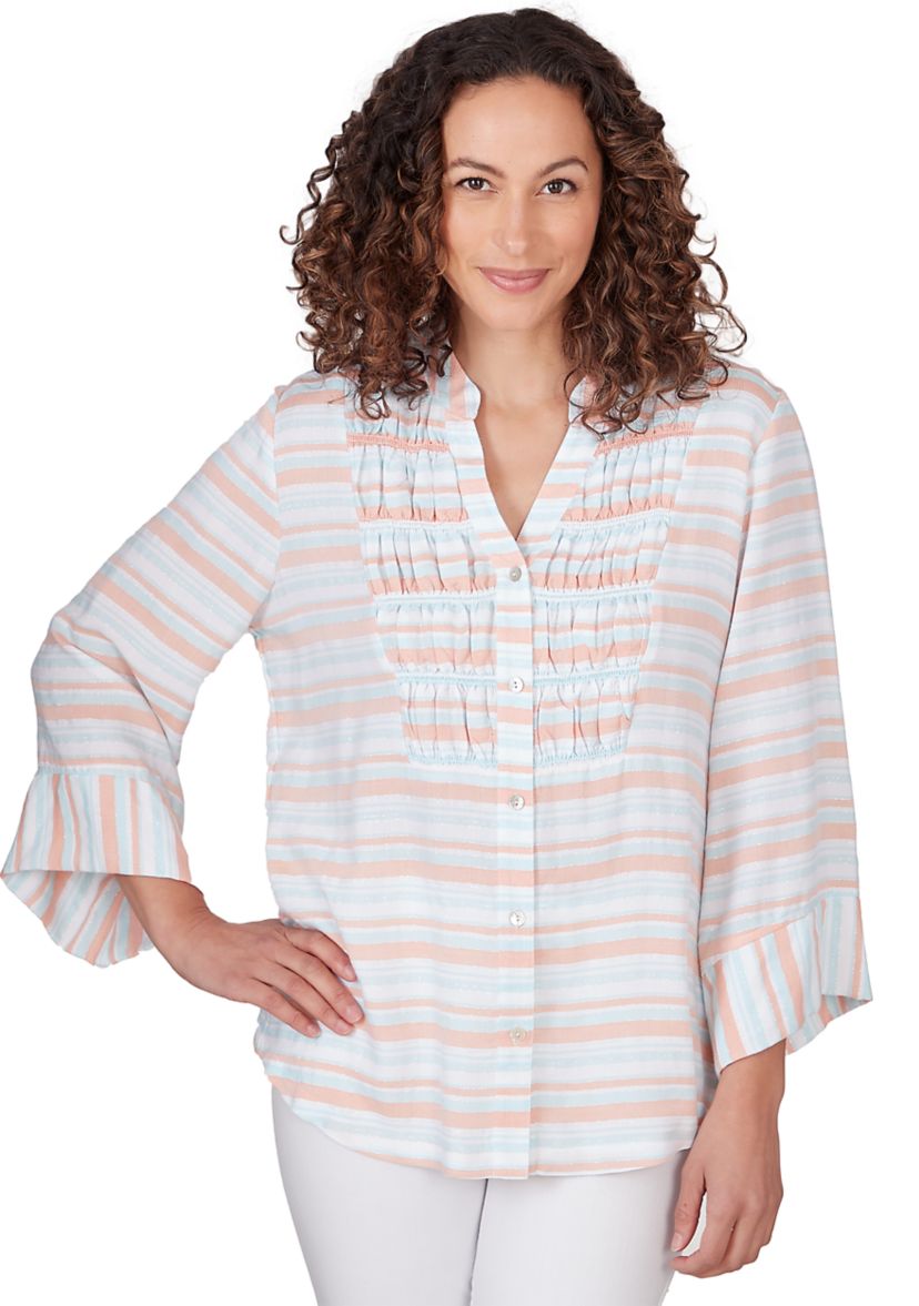 Petite Size Woven Metallic Striped Top