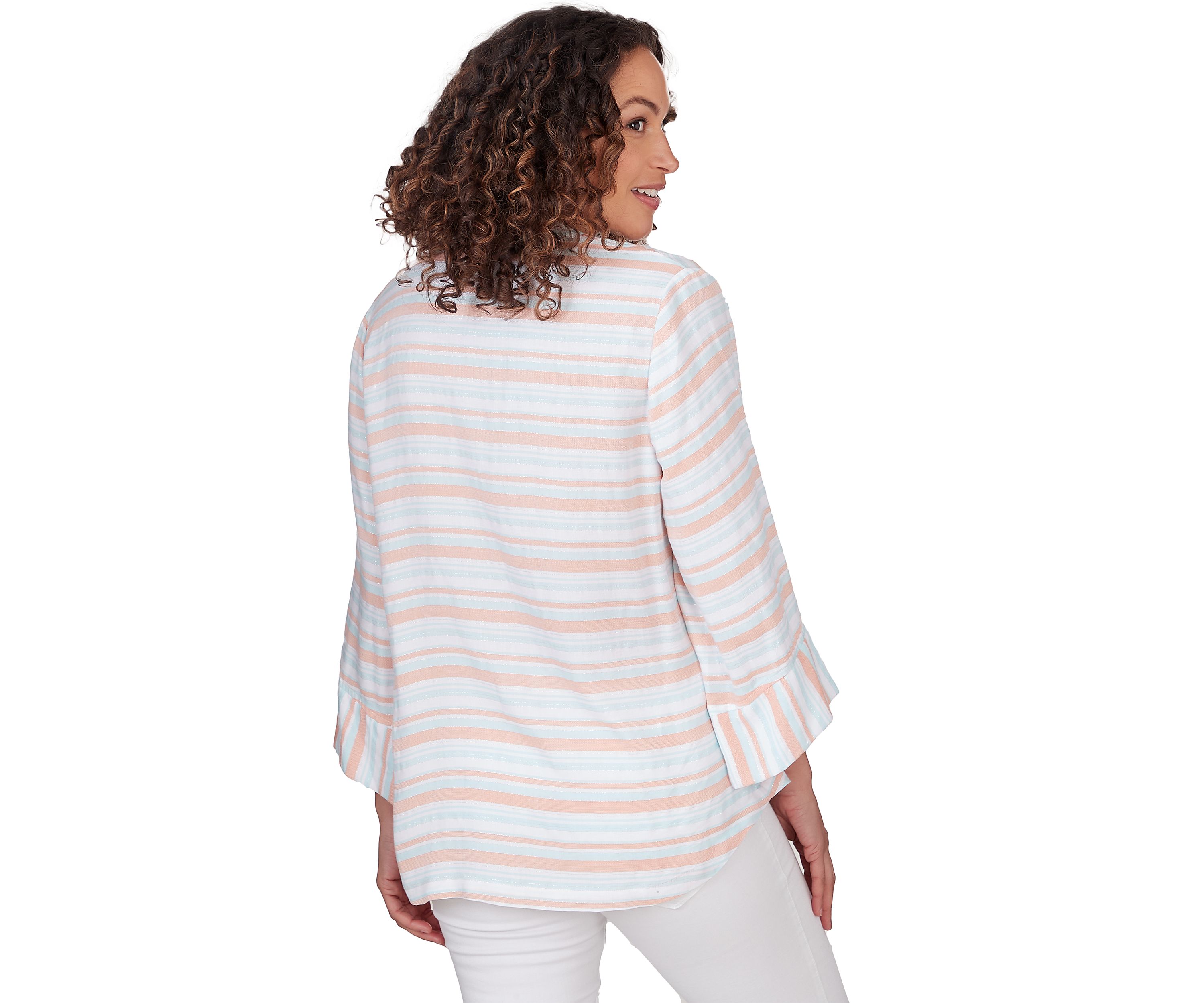 Petite Size Woven Metallic Striped Top
