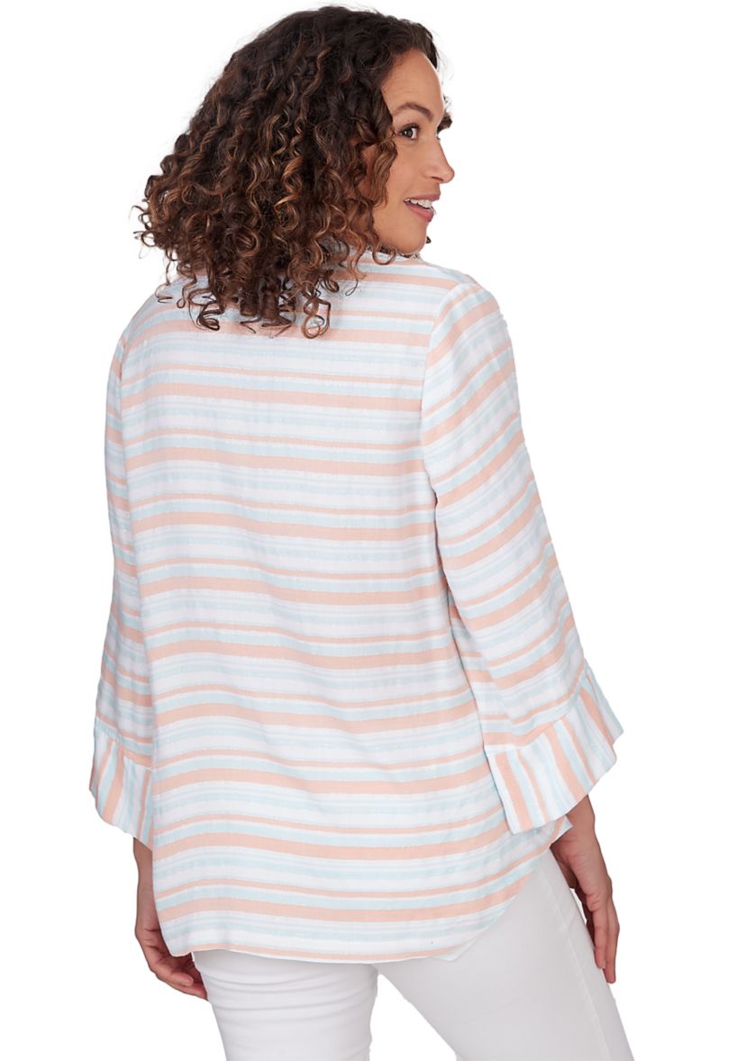 Petite Size Woven Metallic Striped Top