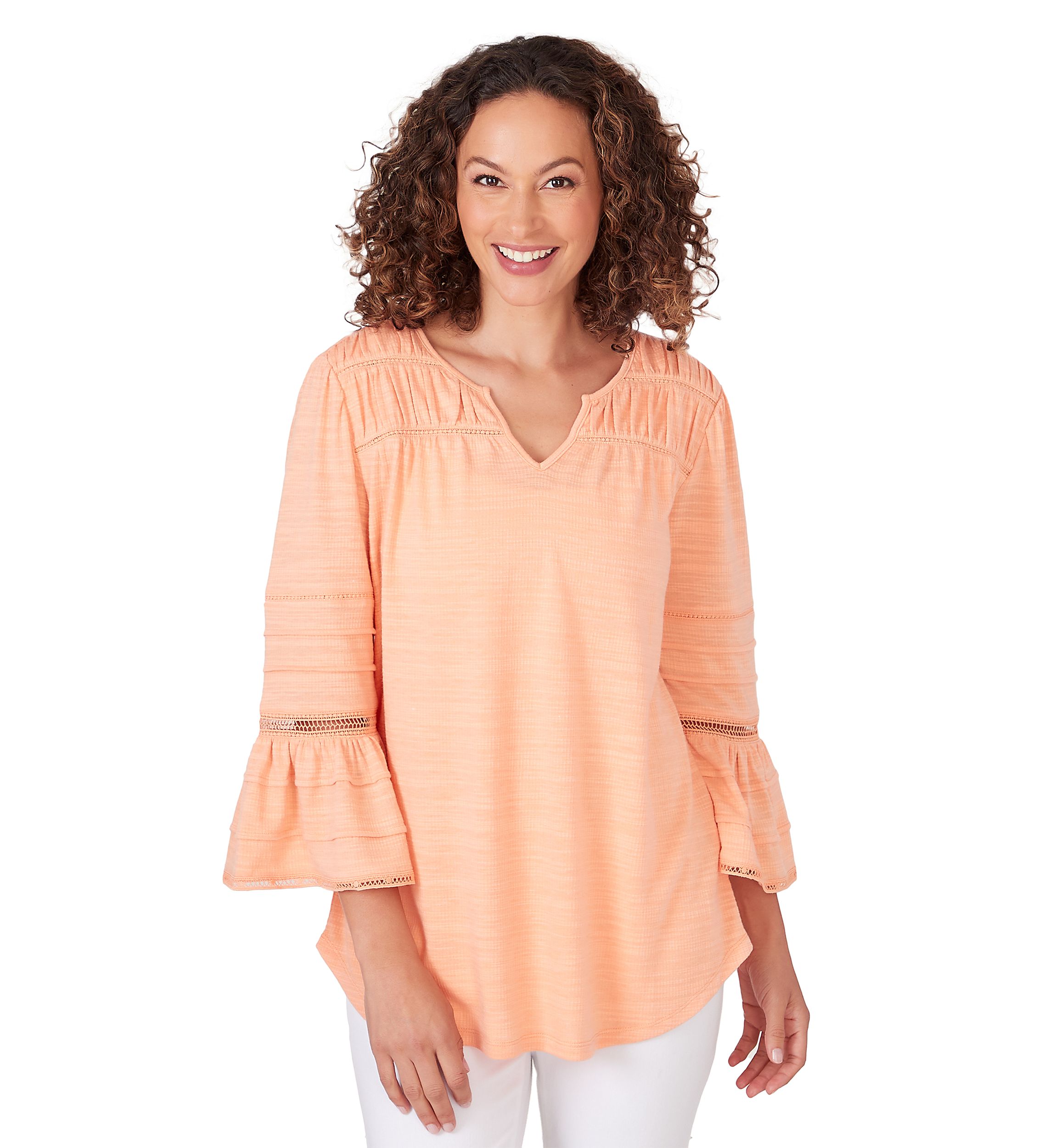 Petite Size Slub Lace Knit Top