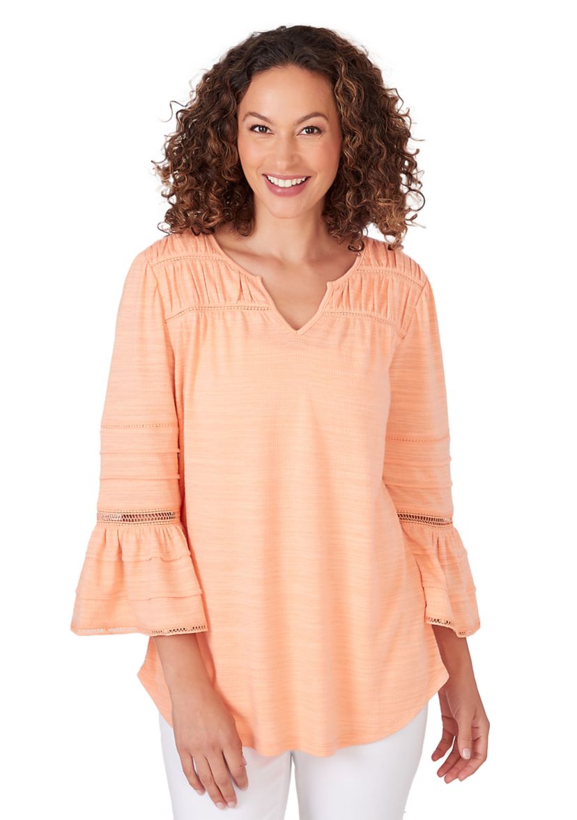Petite Size Slub Lace Knit Top