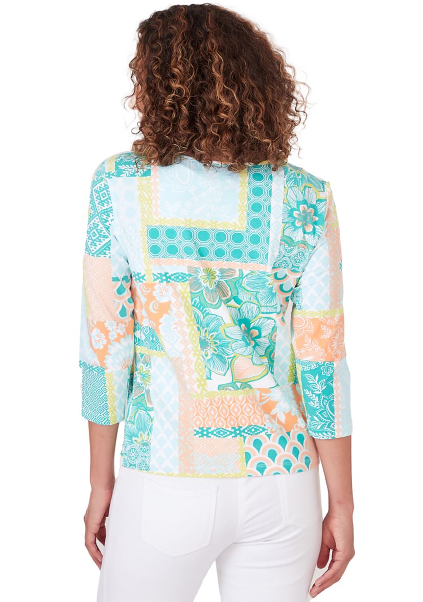 Petite Size Knit Patchwork Top