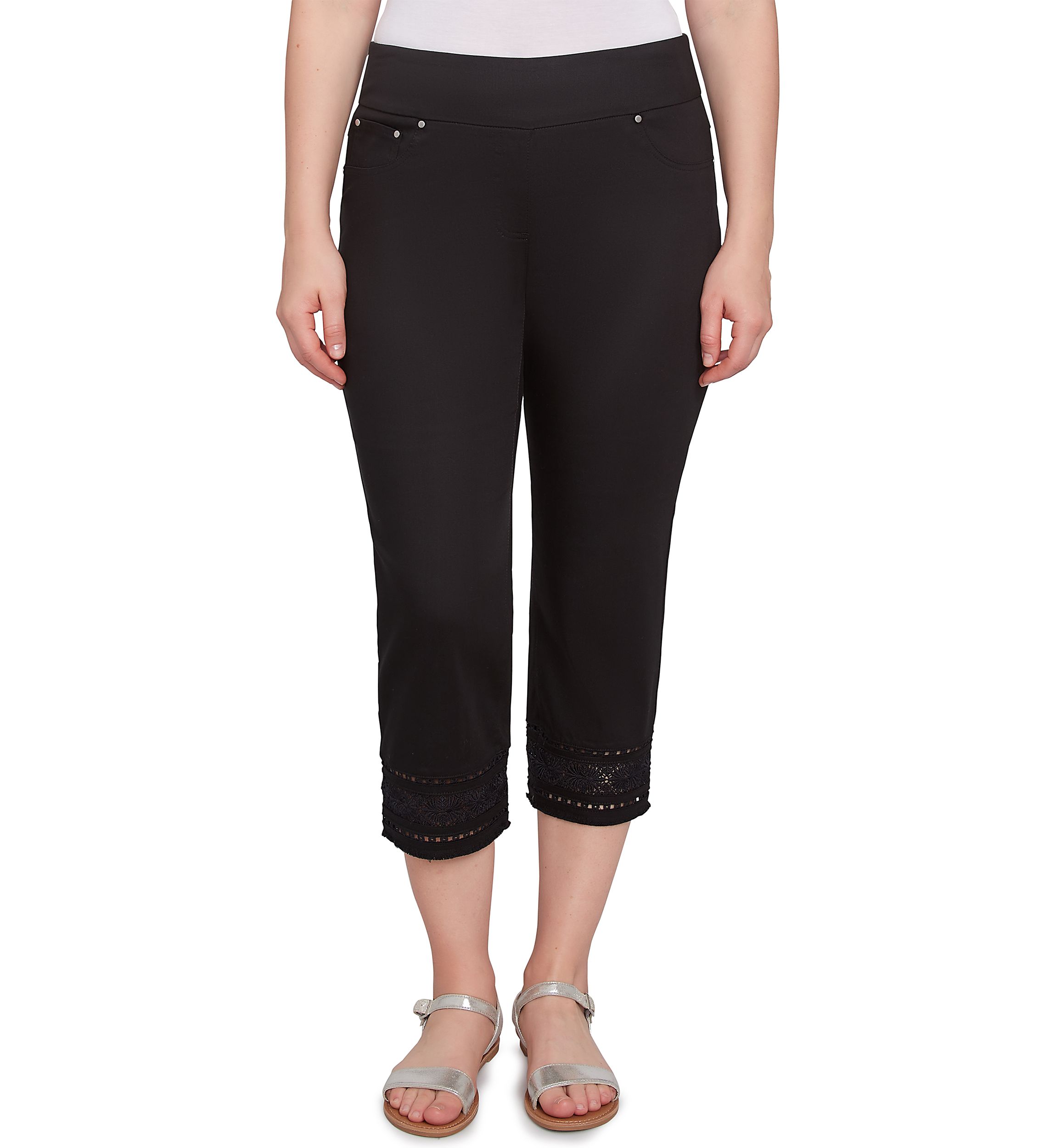 Womens Lotus Lace Soft Denim Capri Pants