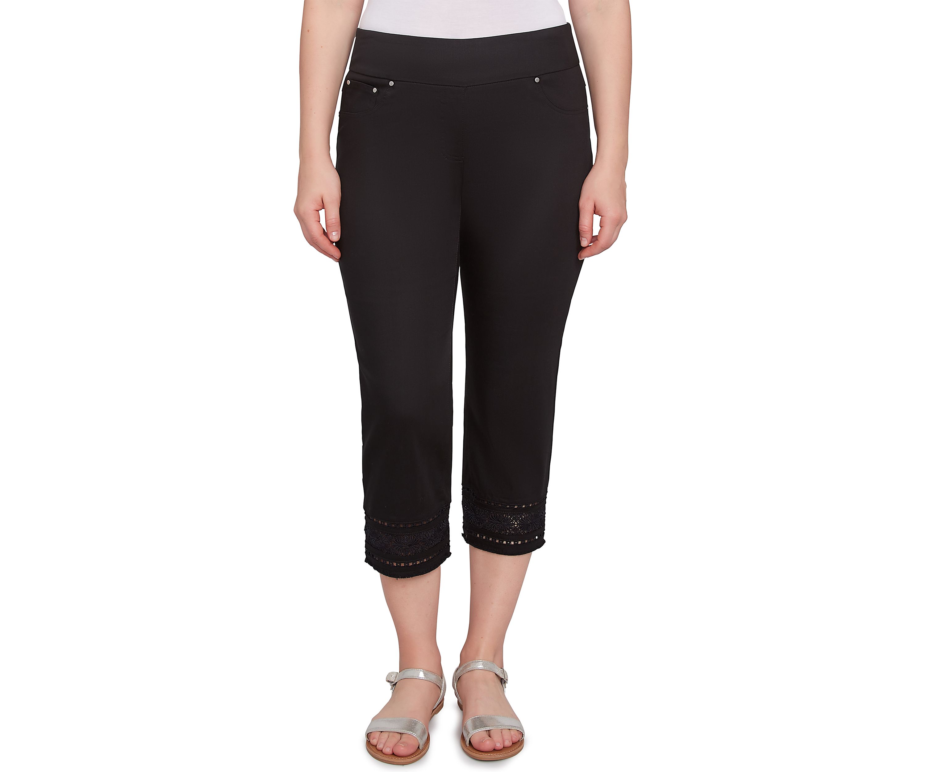 Womens Lotus Lace Soft Denim Capri Pants
