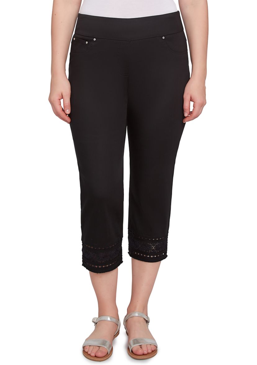 Womens Lotus Lace Soft Denim Capri Pants