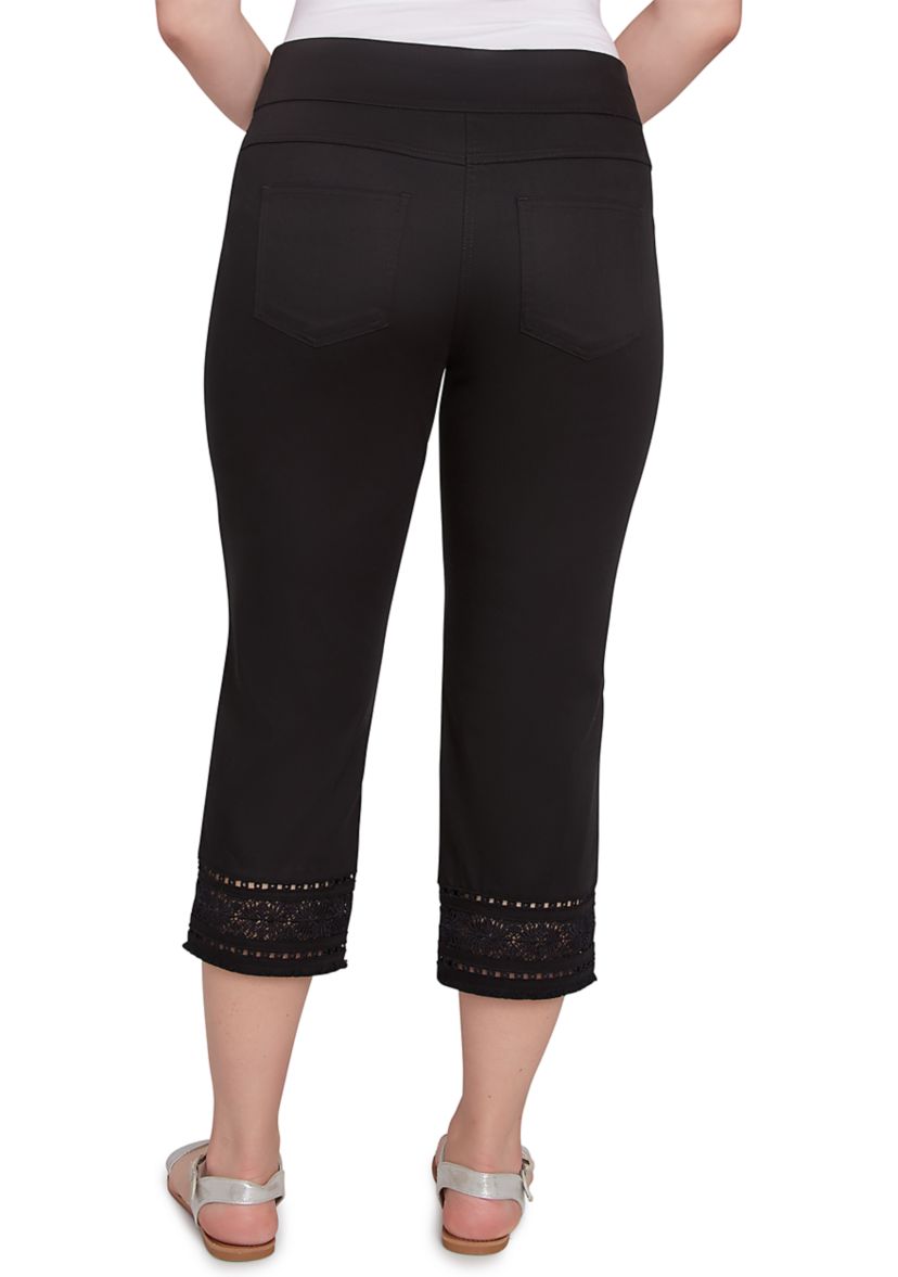 Womens Lotus Lace Soft Denim Capri Pants