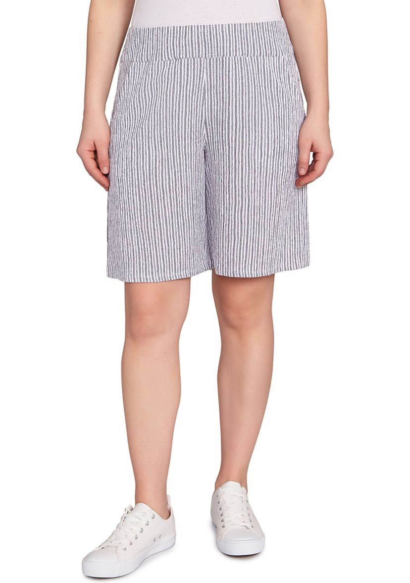 Womens Pull On Puckered Stripe Knit Shorts