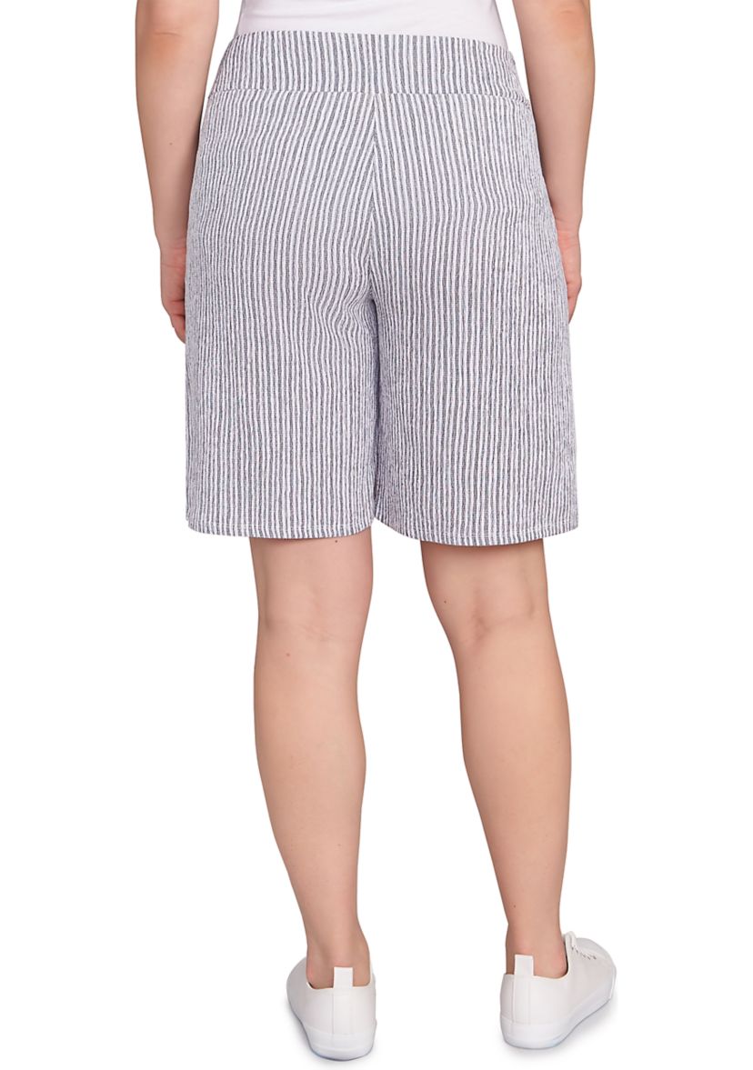 Womens Pull On Puckered Stripe Knit Shorts