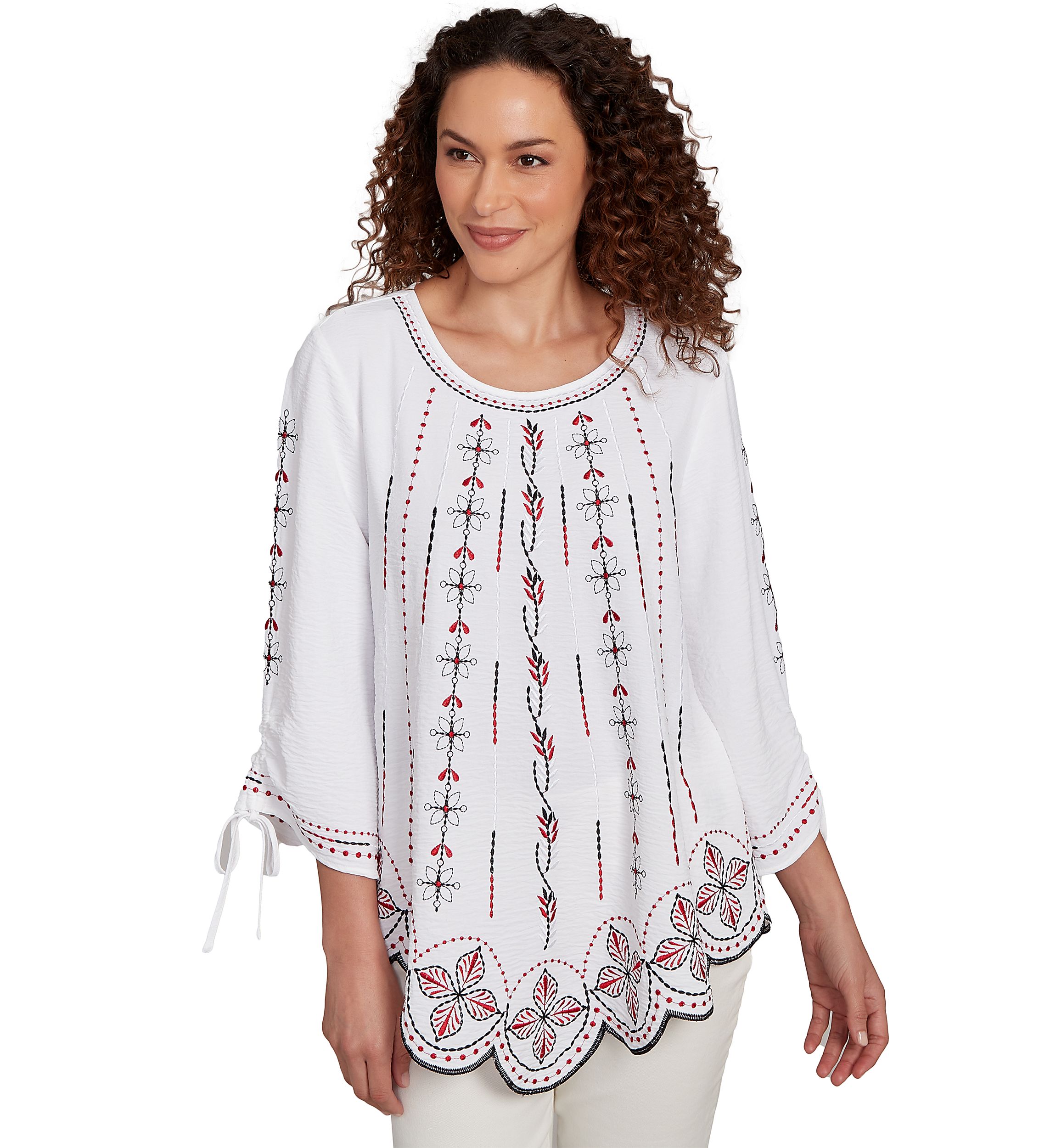 Plus Size Embroidered Bali Tie Sleeve Top