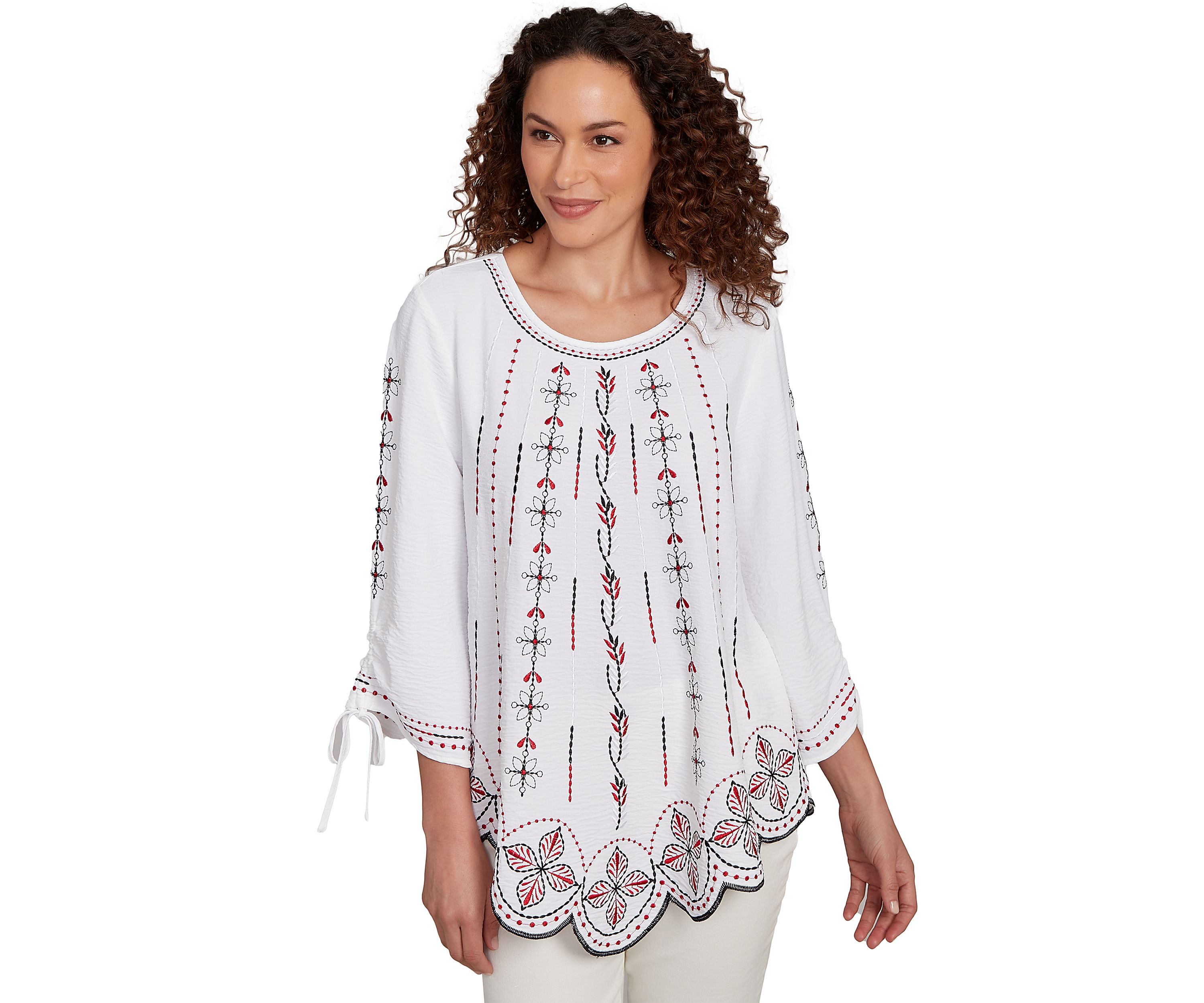 Plus Size Embroidered Bali Tie Sleeve Top