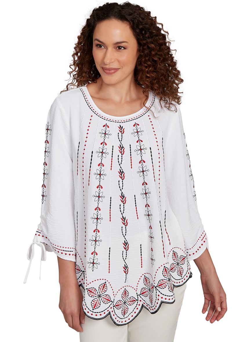 Plus Size Embroidered Bali Tie Sleeve Top