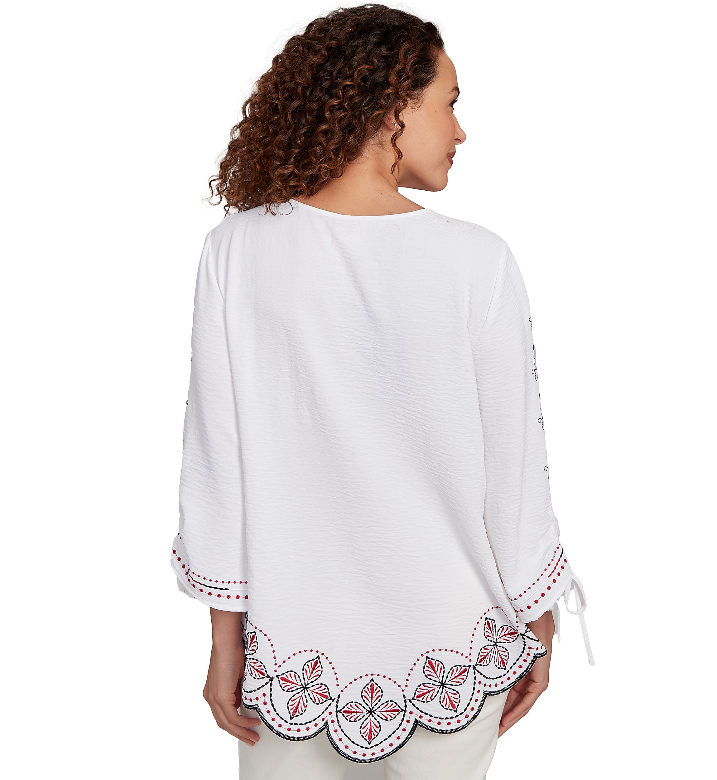 Plus Size Embroidered Bali Tie Sleeve Top
