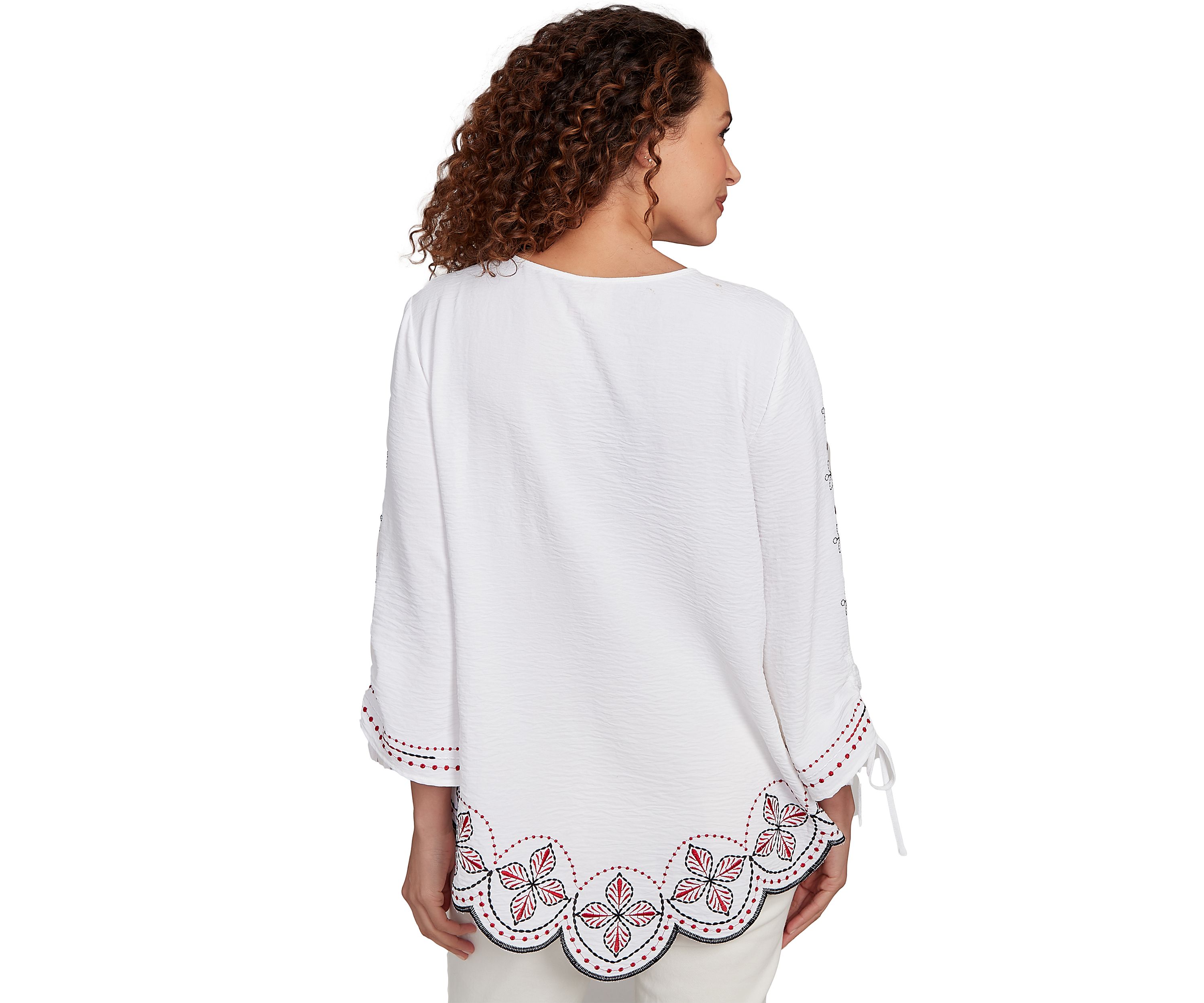 Plus Size Embroidered Bali Tie Sleeve Top