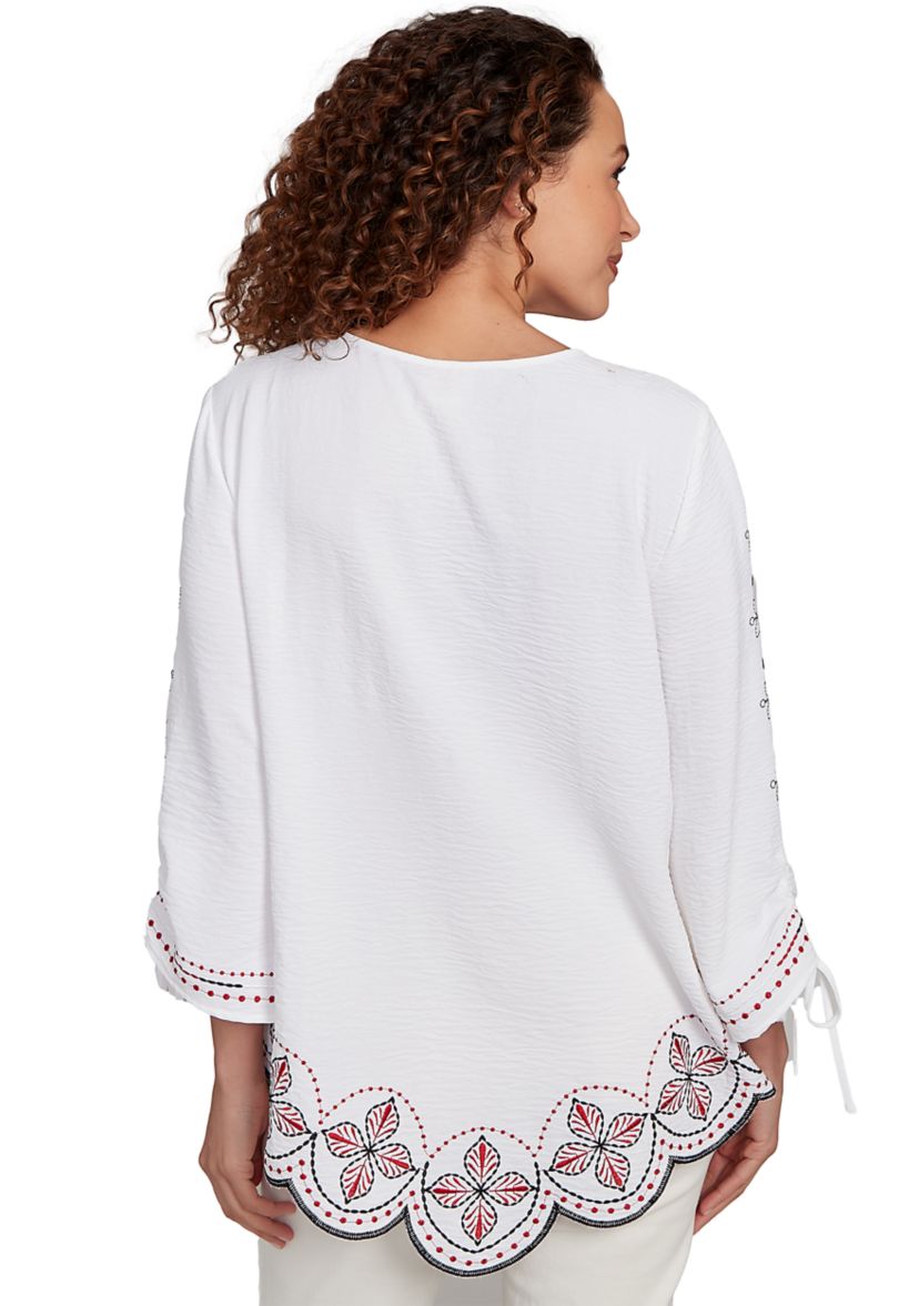 Plus Size Embroidered Bali Tie Sleeve Top